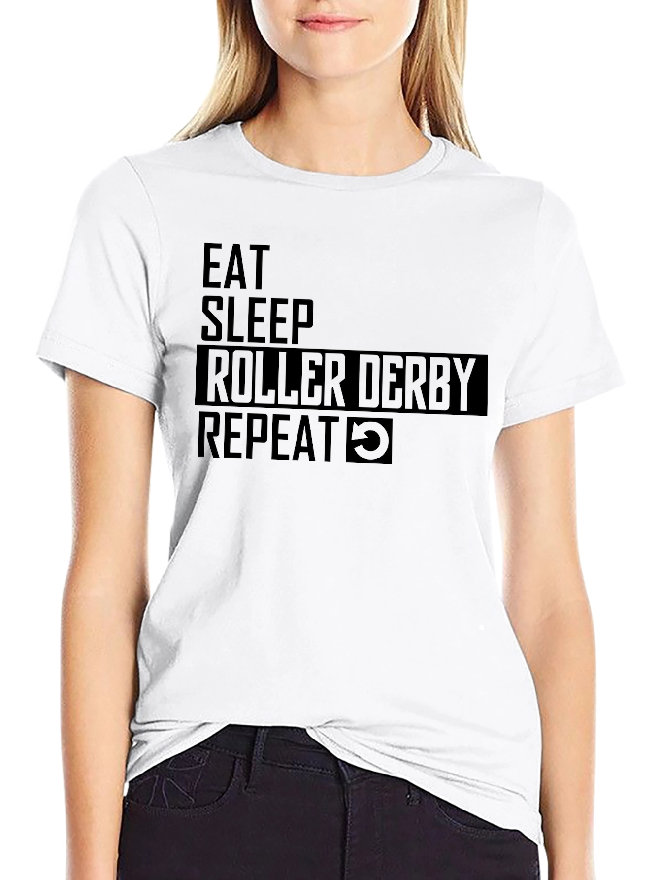 Eat Sleep Roller Derby Repeat Black T-Shirt