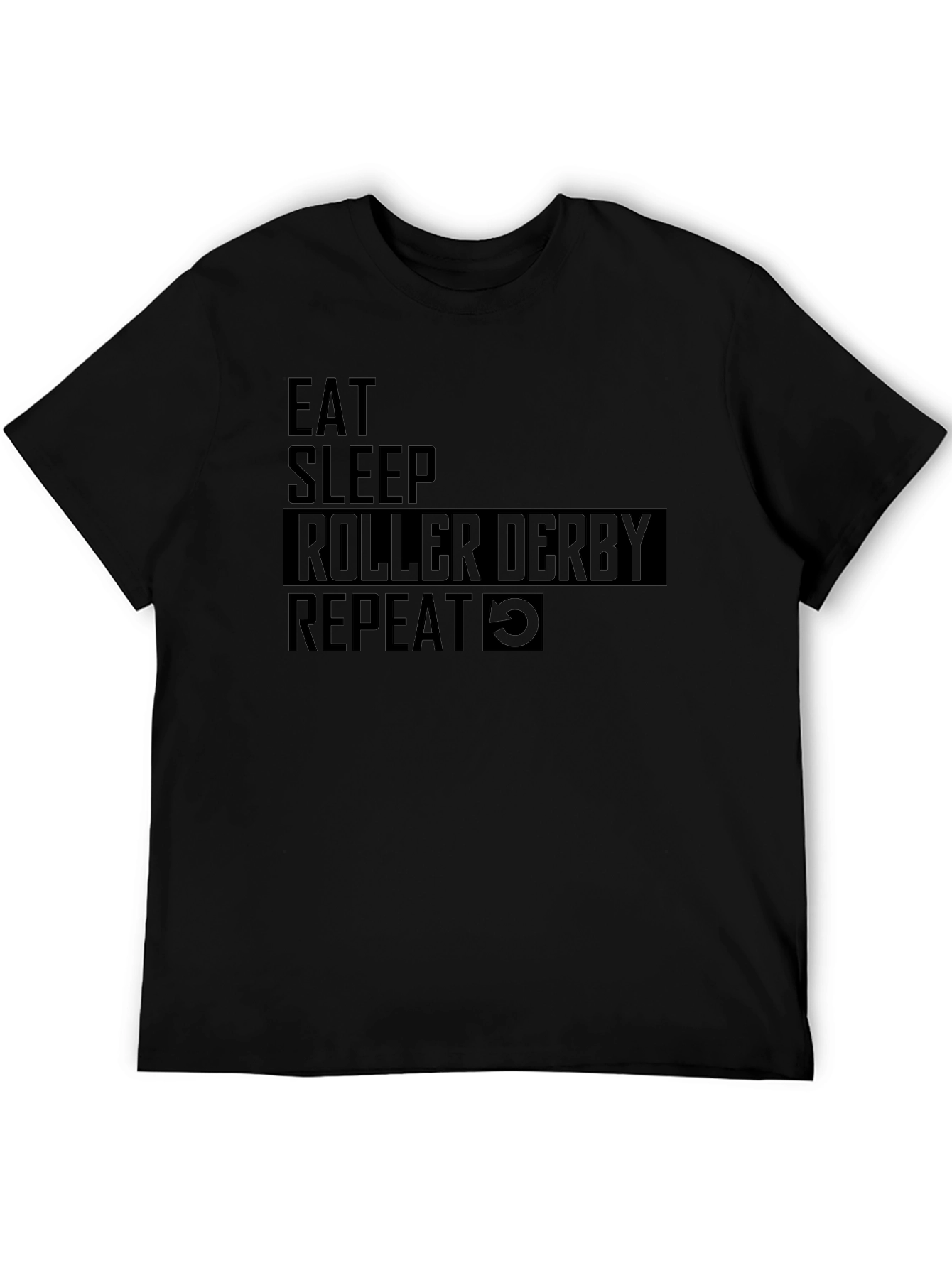 Eat Sleep Roller Derby Repeat Black T-Shirt