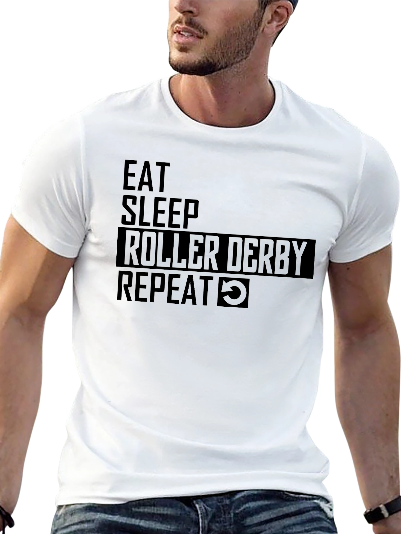 Eat Sleep Roller Derby Repeat Black T-Shirt