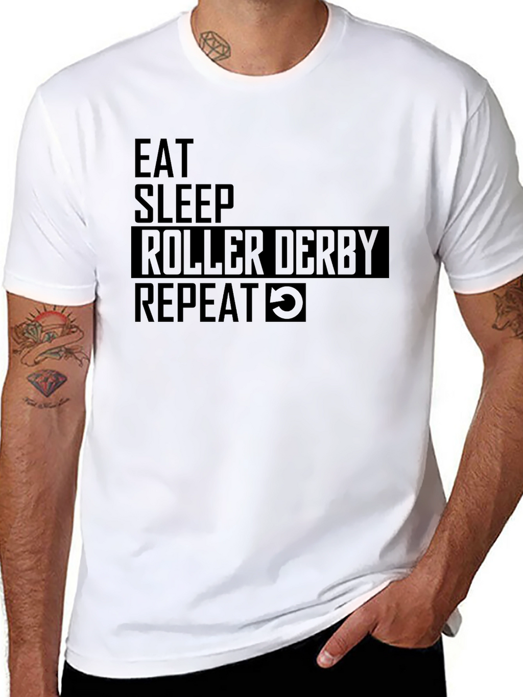 Eat Sleep Roller Derby Repeat Black T-Shirt