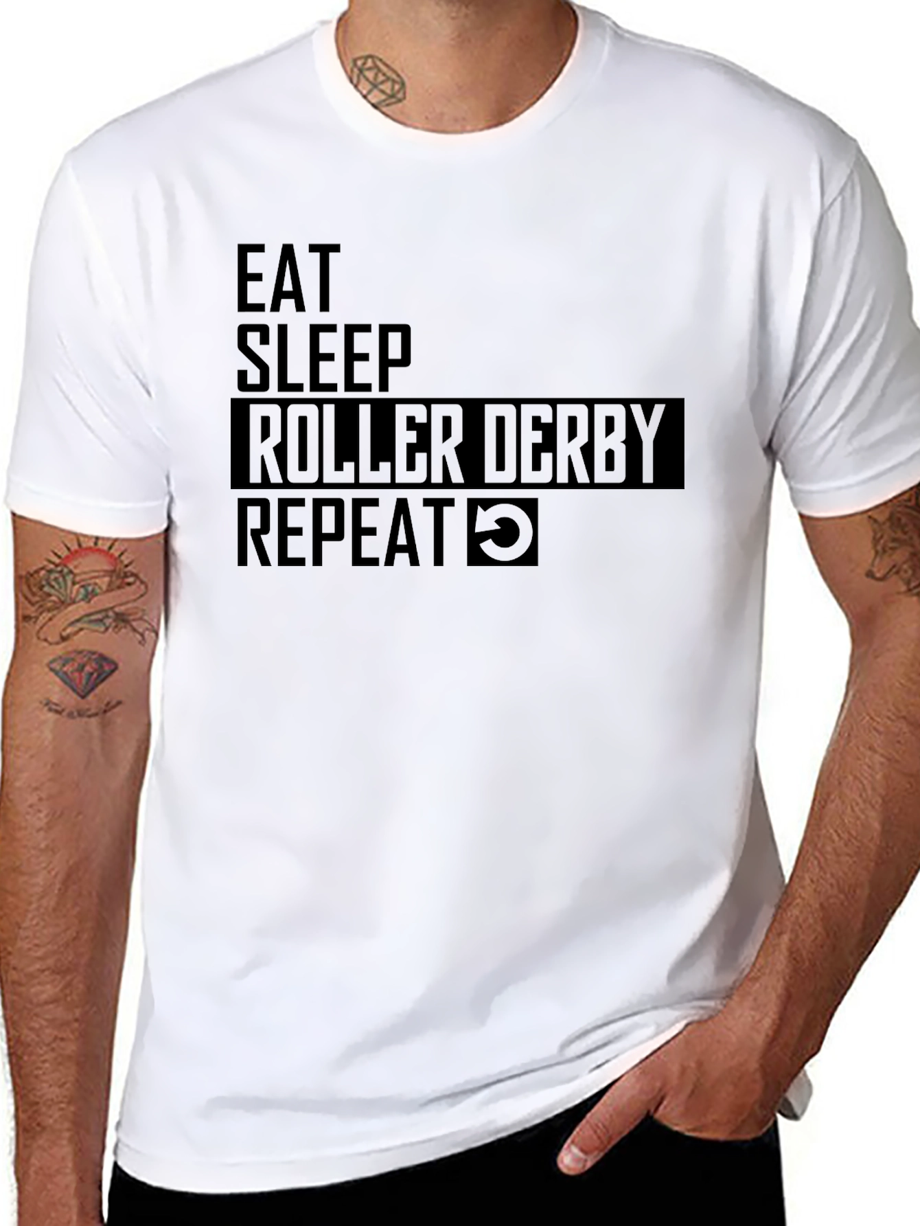Eat Sleep Roller Derby Repeat Black T-Shirt