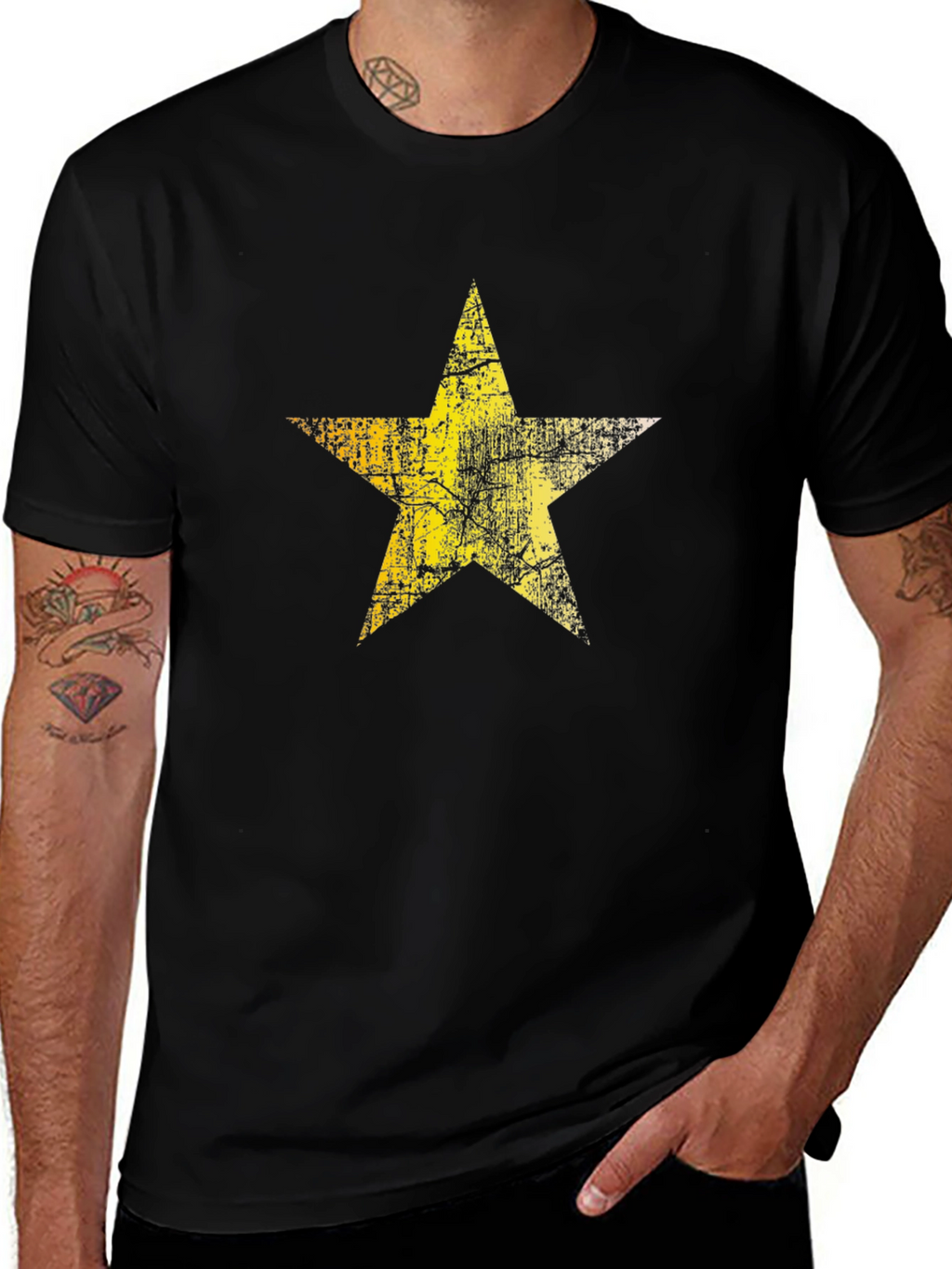 Distressed Star Graphic Black Tee