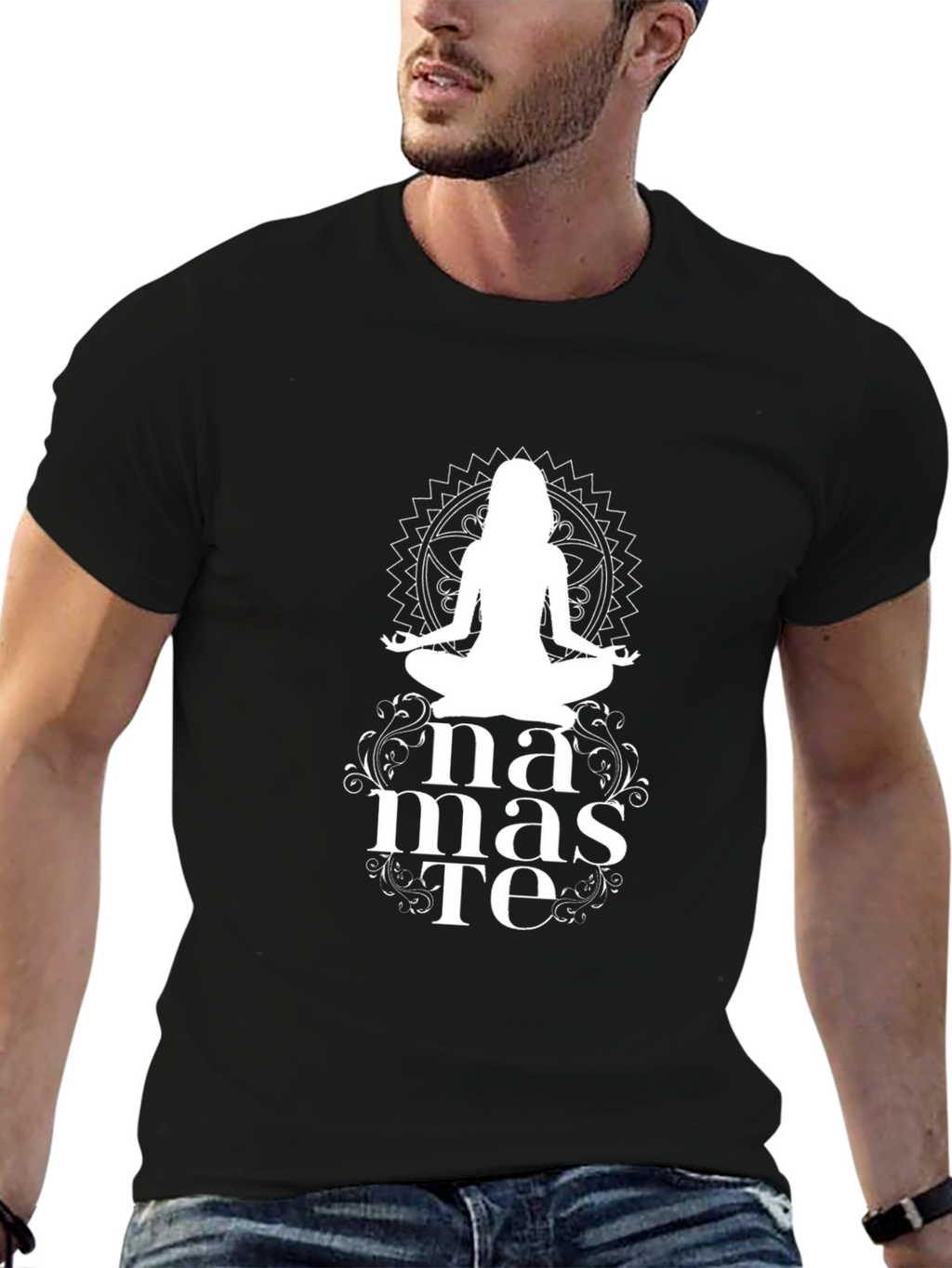 Namaste Yoga T-Shirt - Black - Meditative Design