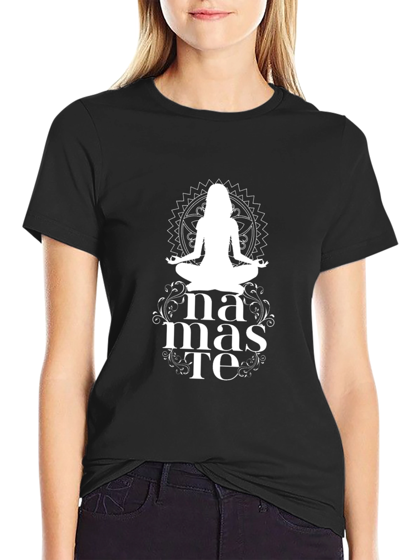 Namaste Yoga T-Shirt - Black - Meditative Design