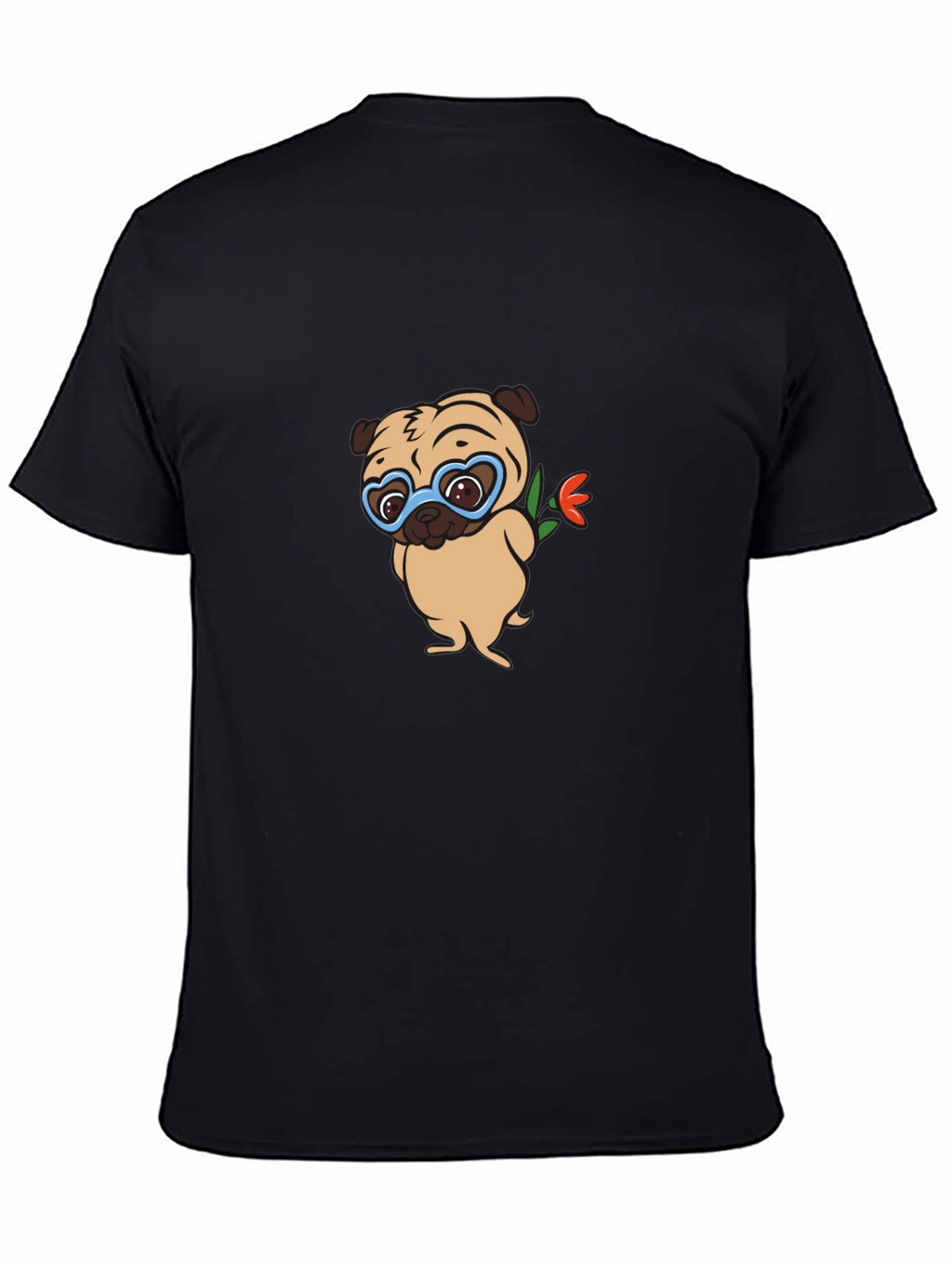 Cute Pug with Flower Graphic T-Shirt