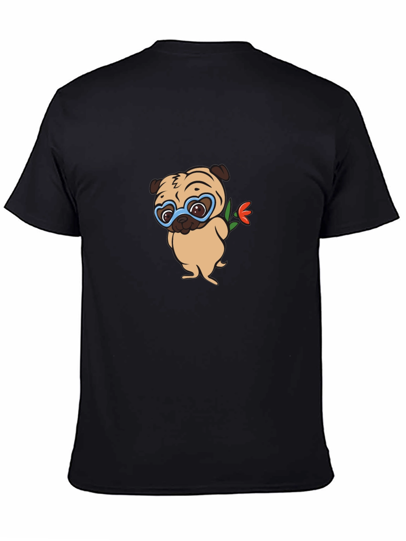 Cute Pug with Flower Graphic T-Shirt