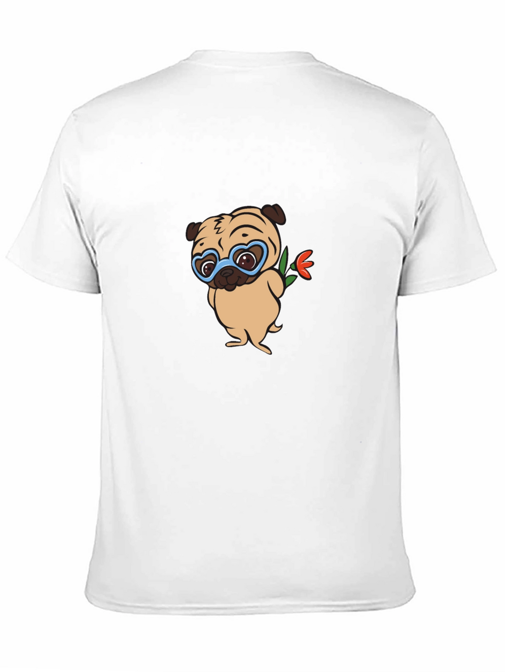 Cute Pug with Flower Graphic T-Shirt