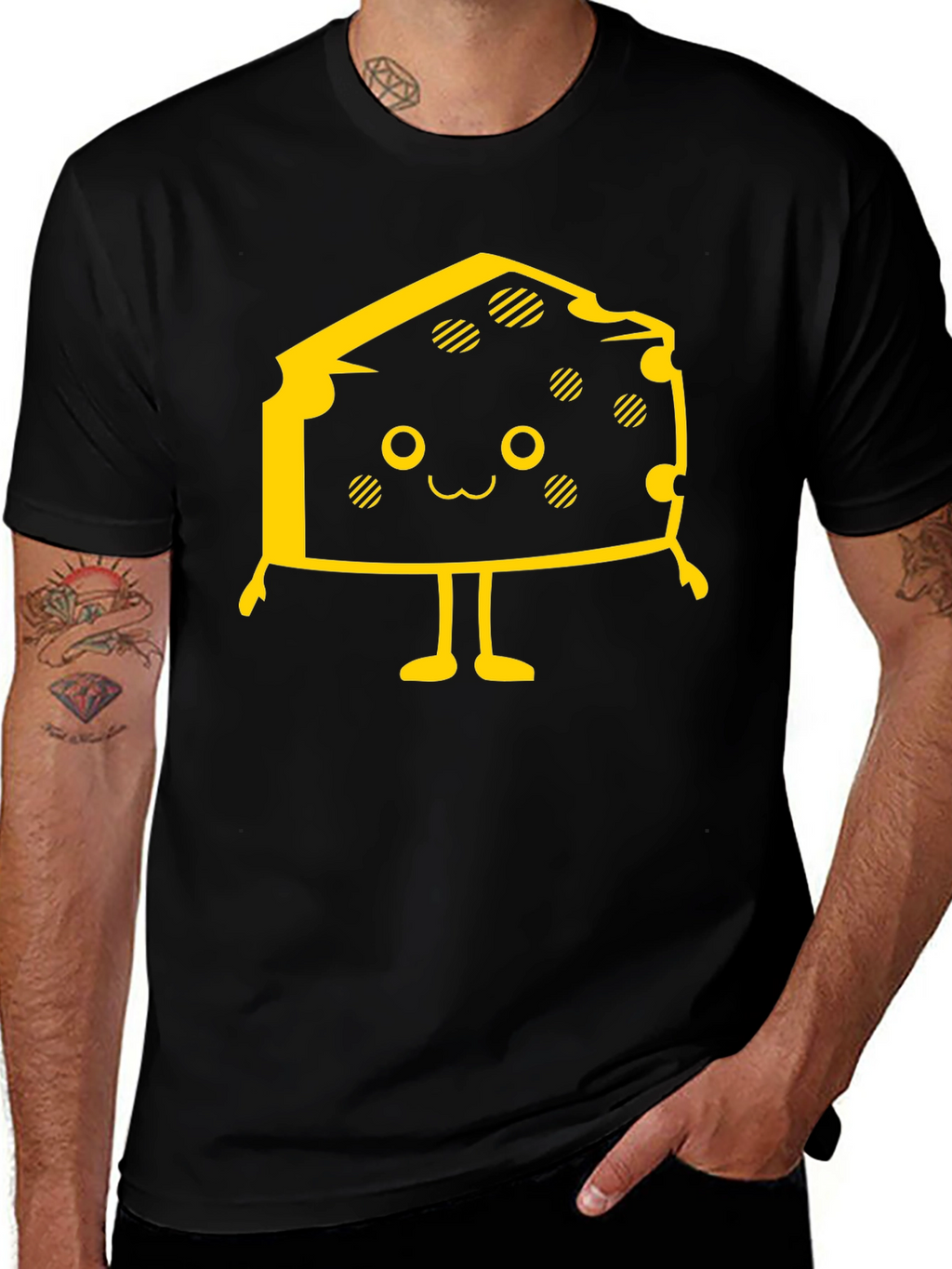 Cute Cheese Character Black T-Shirt