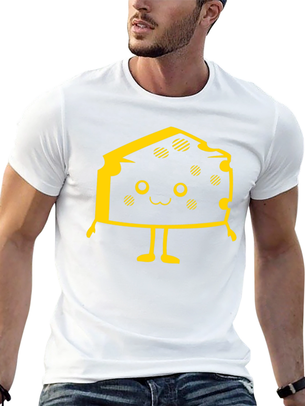Cute Cheese Character Black T-Shirt