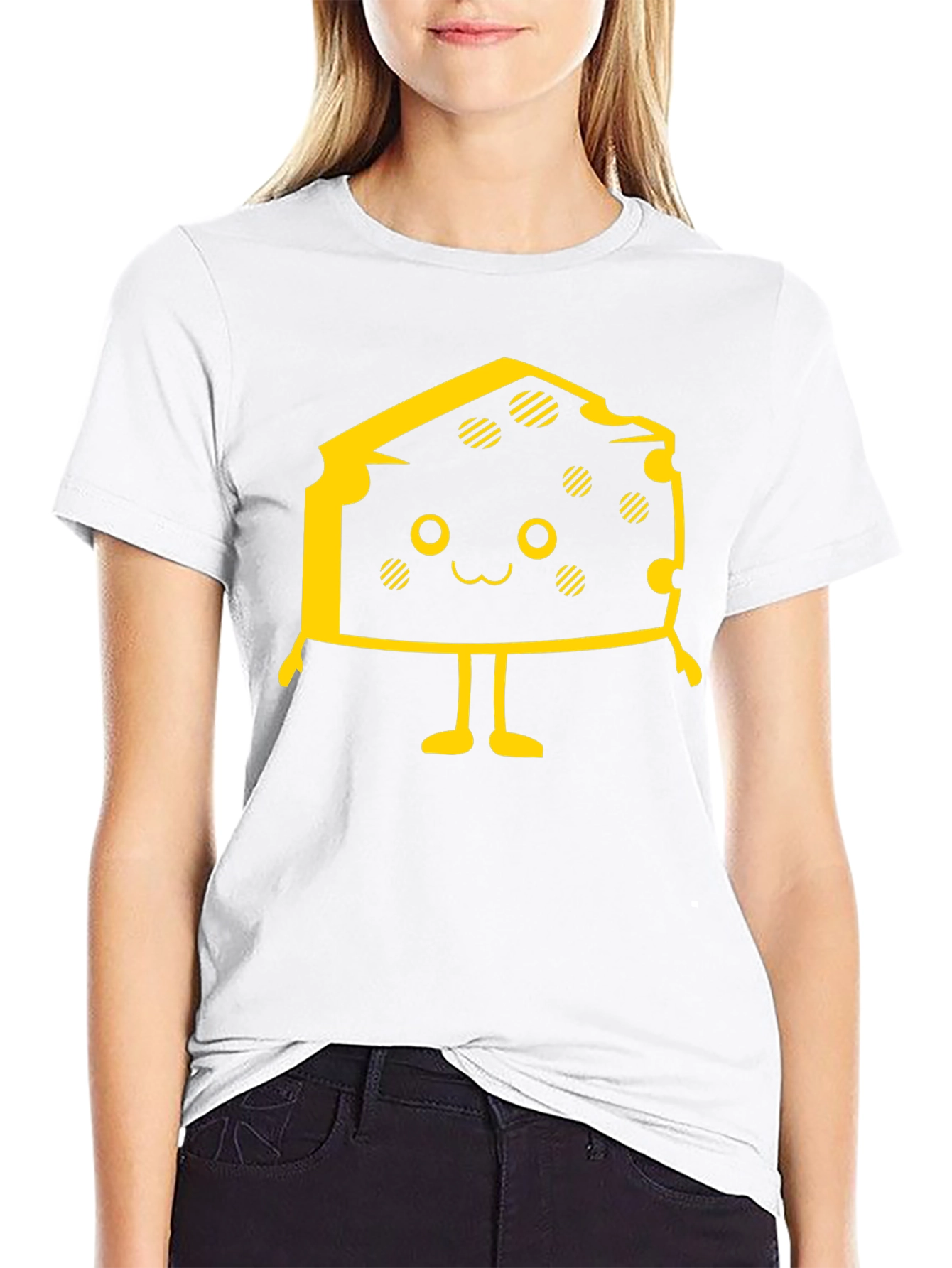 Cute Cheese Character Black T-Shirt