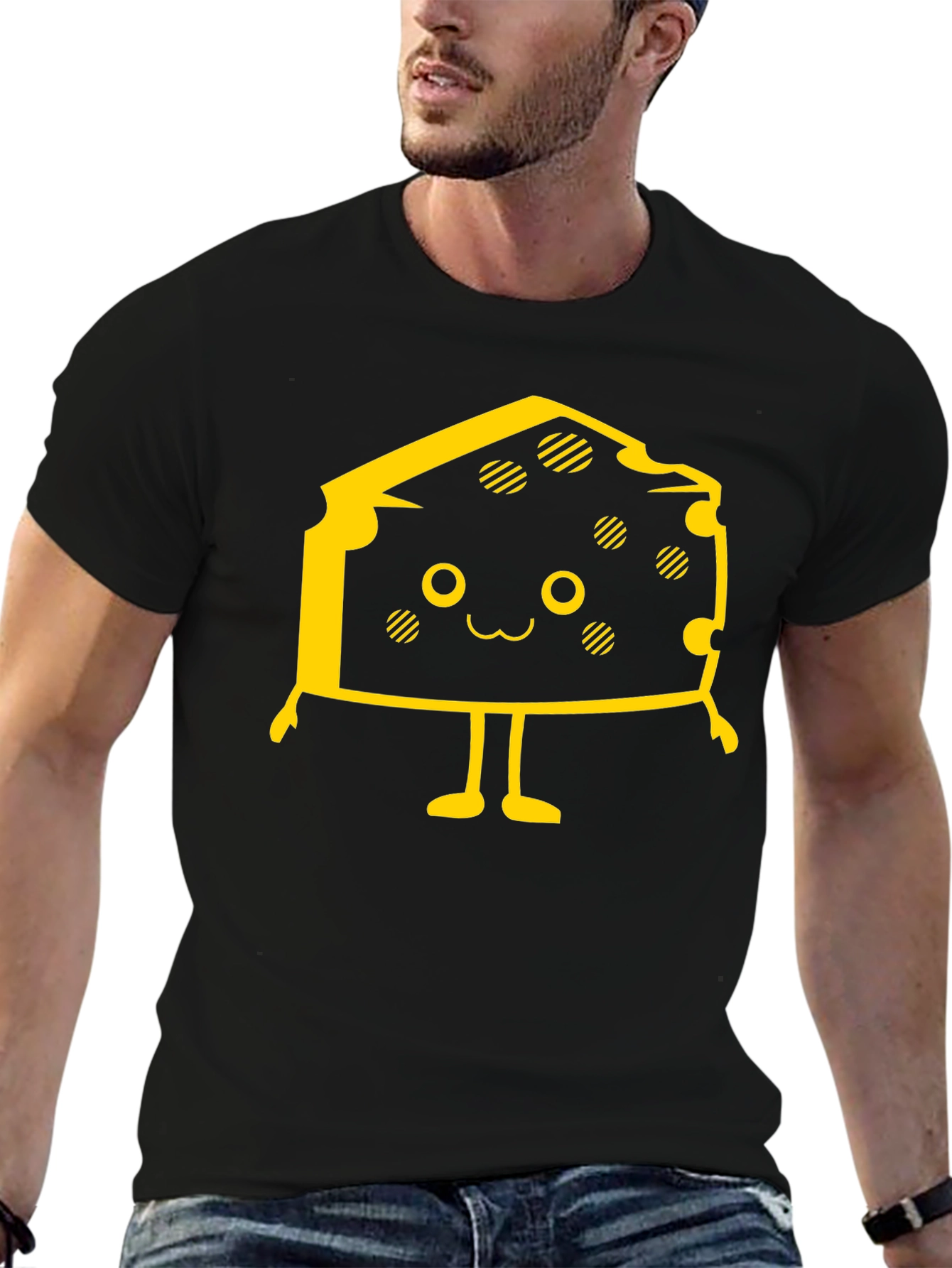 Cute Cheese Character Black T-Shirt