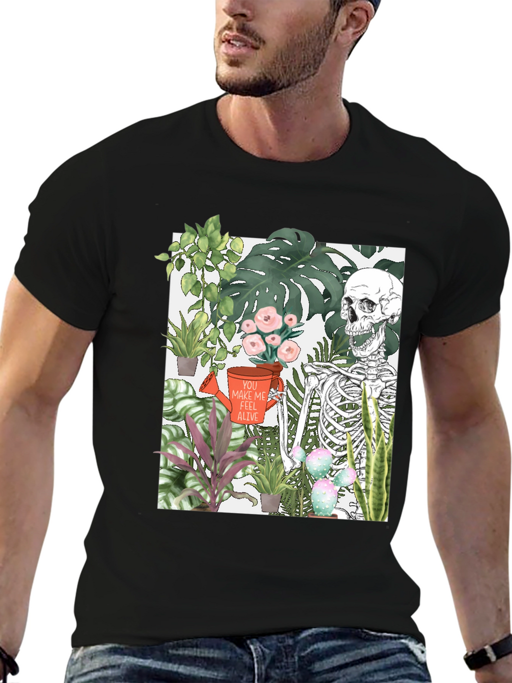 Skeleton & Plants Graphic Tee - Feel Alive!