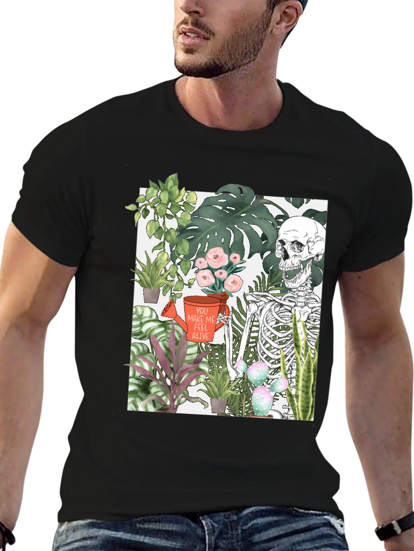 Skeleton & Plants Graphic Tee - Feel Alive!