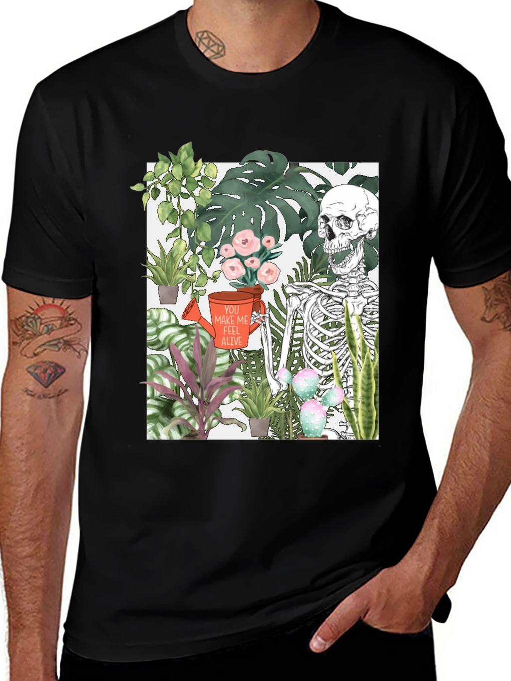 Skeleton & Plants Graphic Tee - Feel Alive!