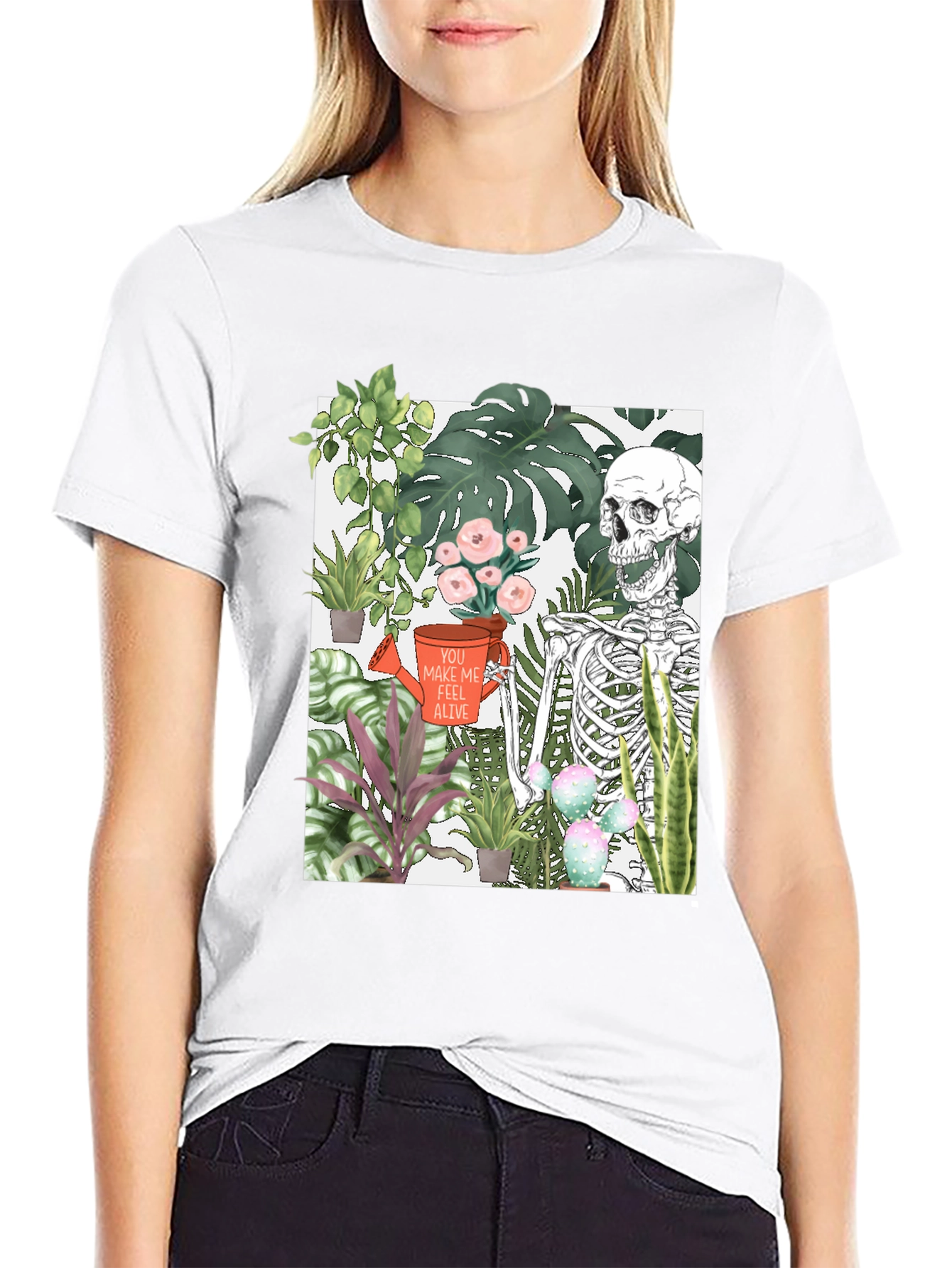 Skeleton & Plants Graphic Tee - Feel Alive!