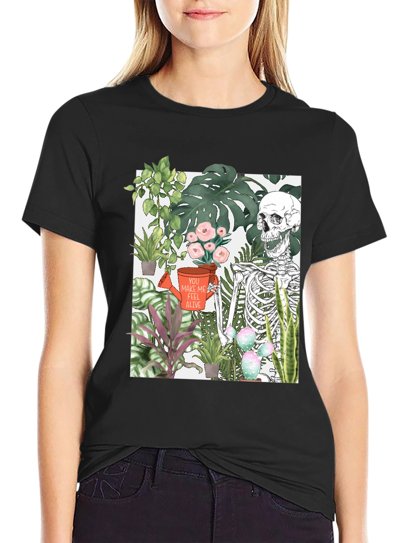Skeleton & Plants Graphic Tee - Feel Alive!