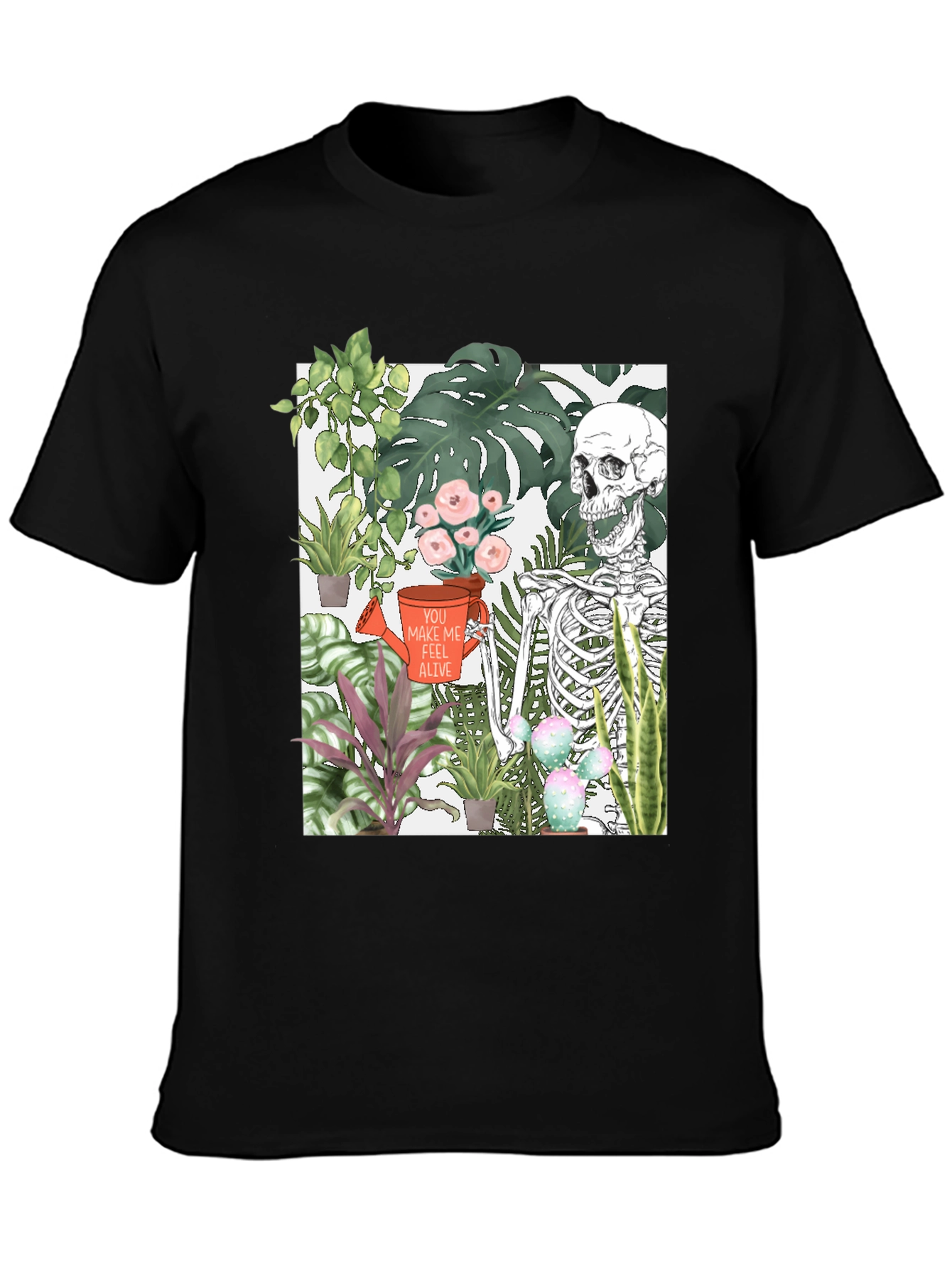 Skeleton & Plants Graphic Tee - Feel Alive!