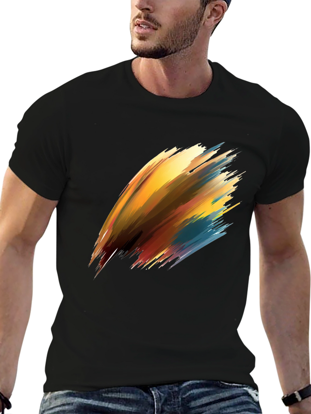 Abstract Brush Stroke Graphic Black T-Shirt
