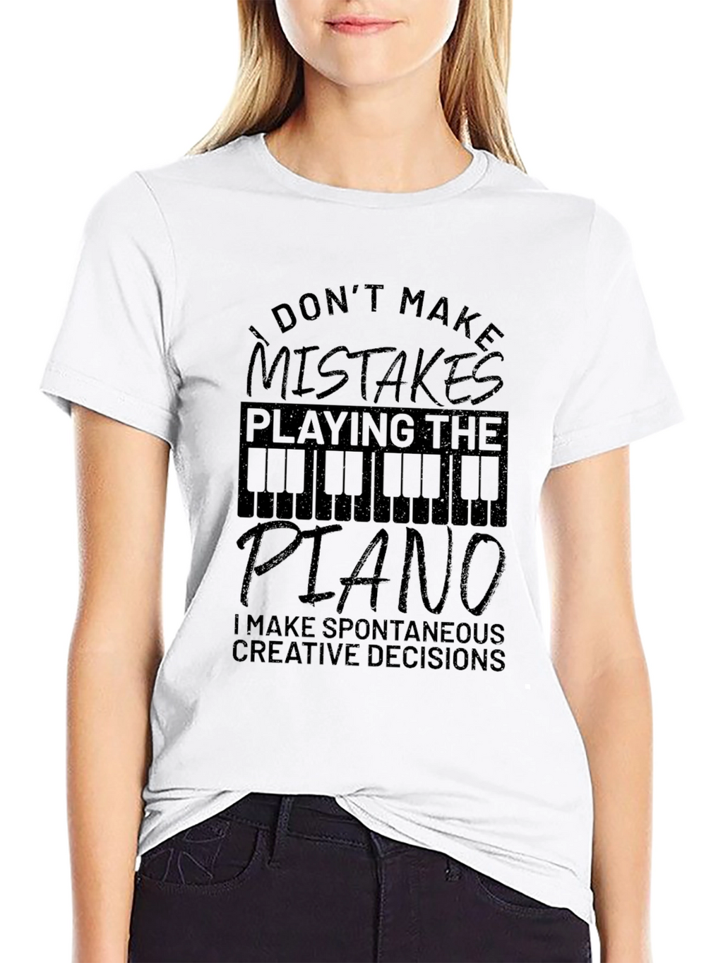Piano Player Black T-Shirt: No Mistakes Creative Decisions