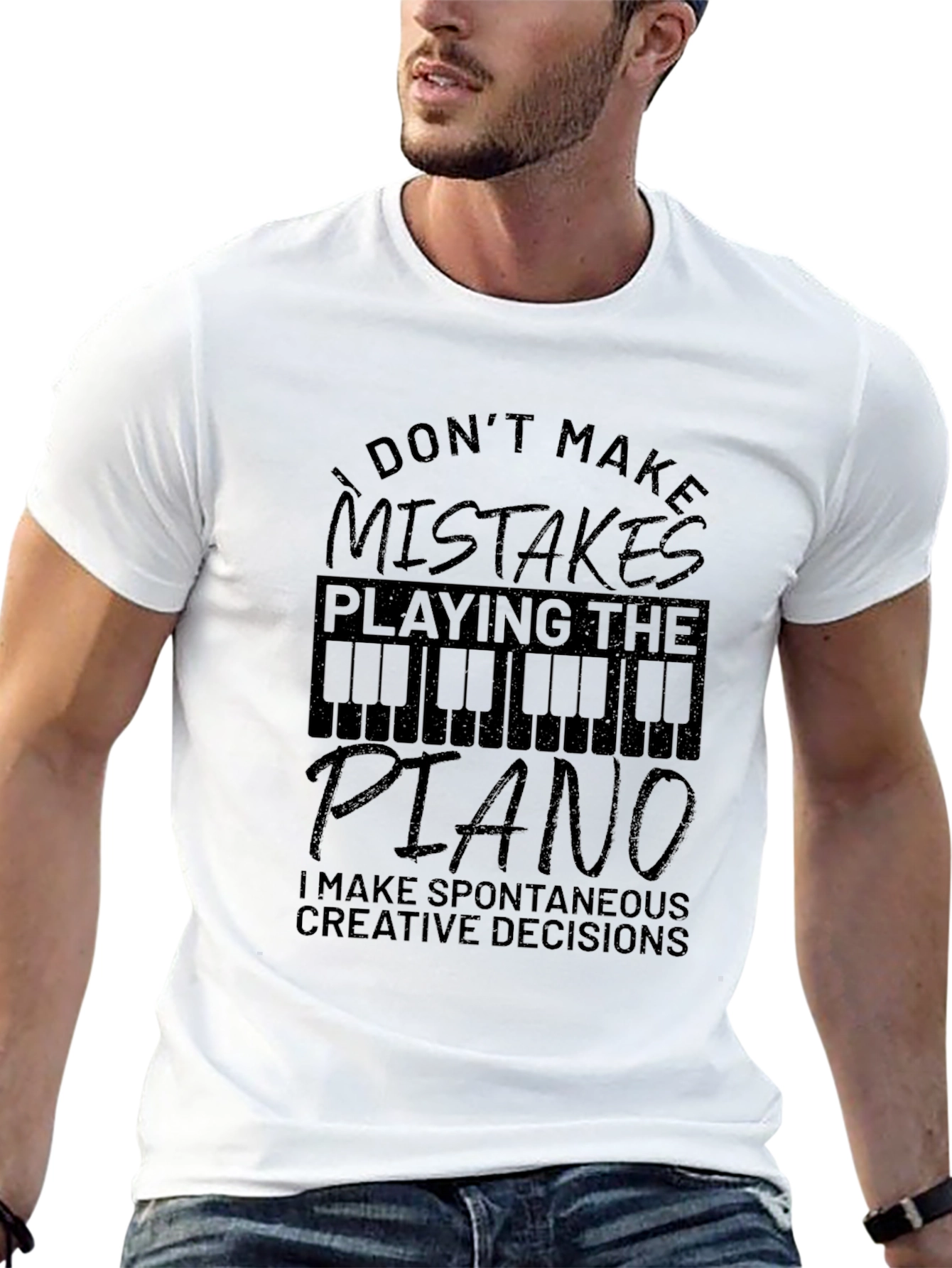 Piano Player Black T-Shirt: No Mistakes Creative Decisions