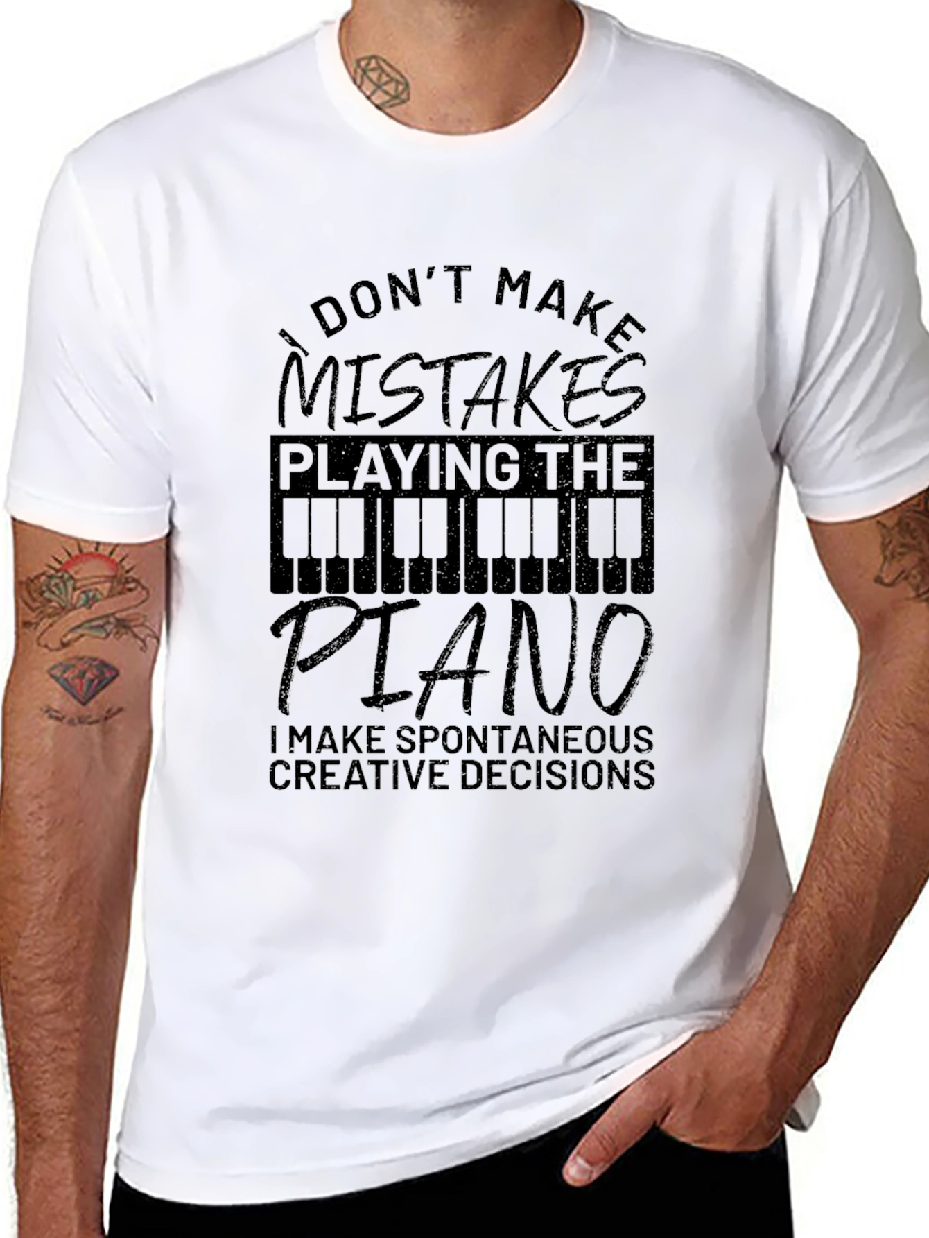Piano Player Black T-Shirt: No Mistakes Creative Decisions