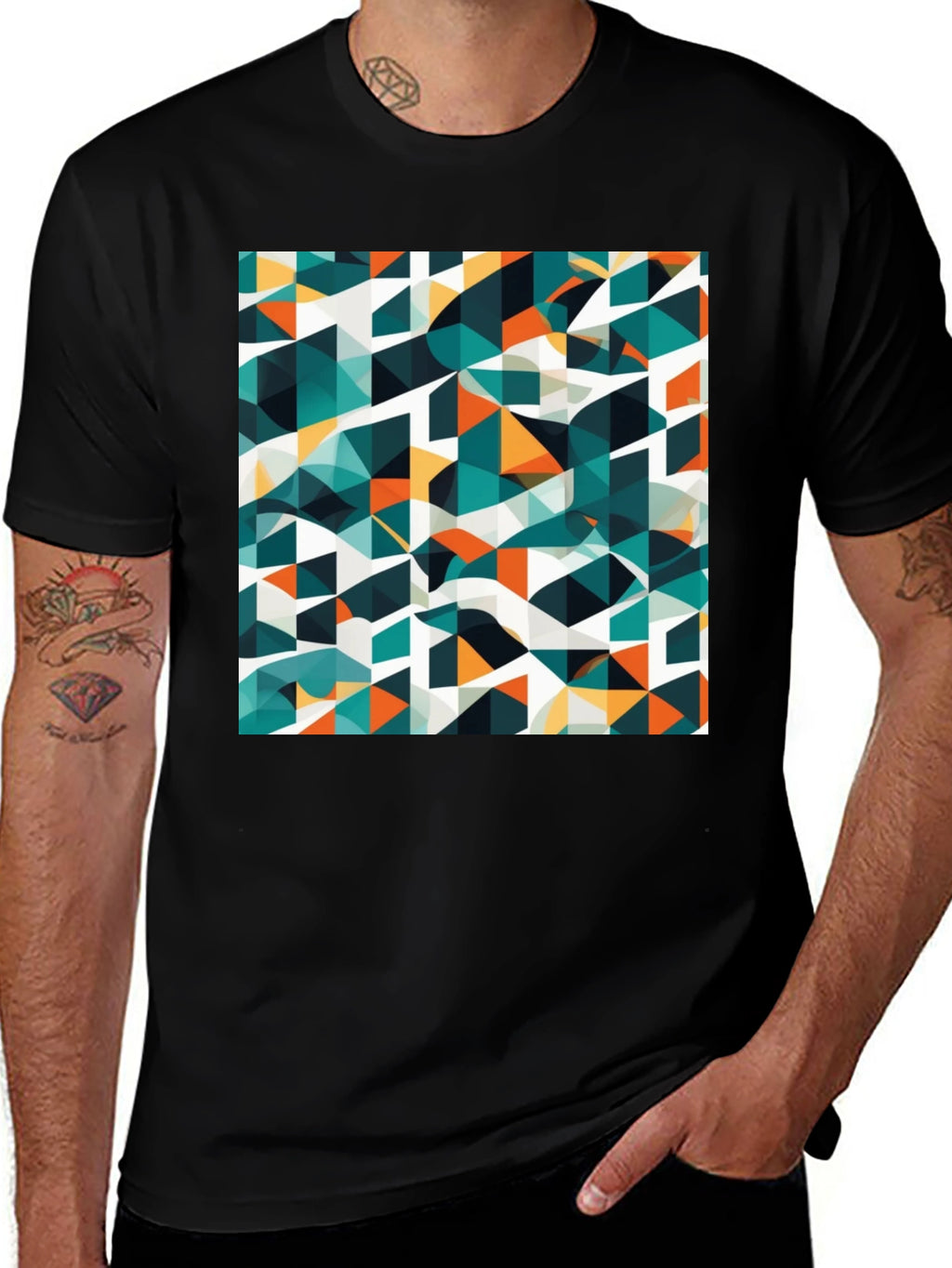 Abstract Geometric Triangle Print Mens T-Shirt