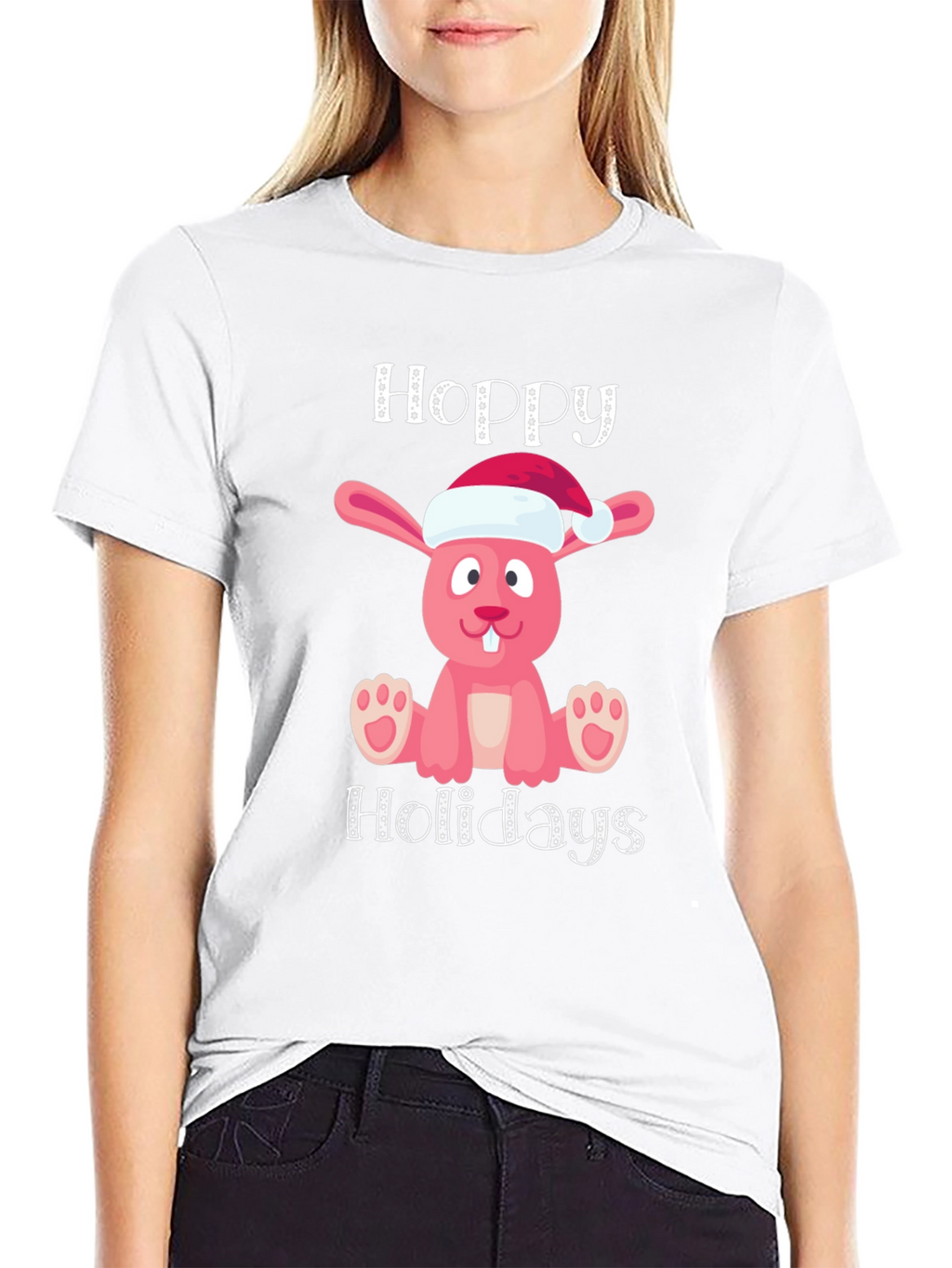Hoppy Holidays Pink Bunny Christmas T-Shirt