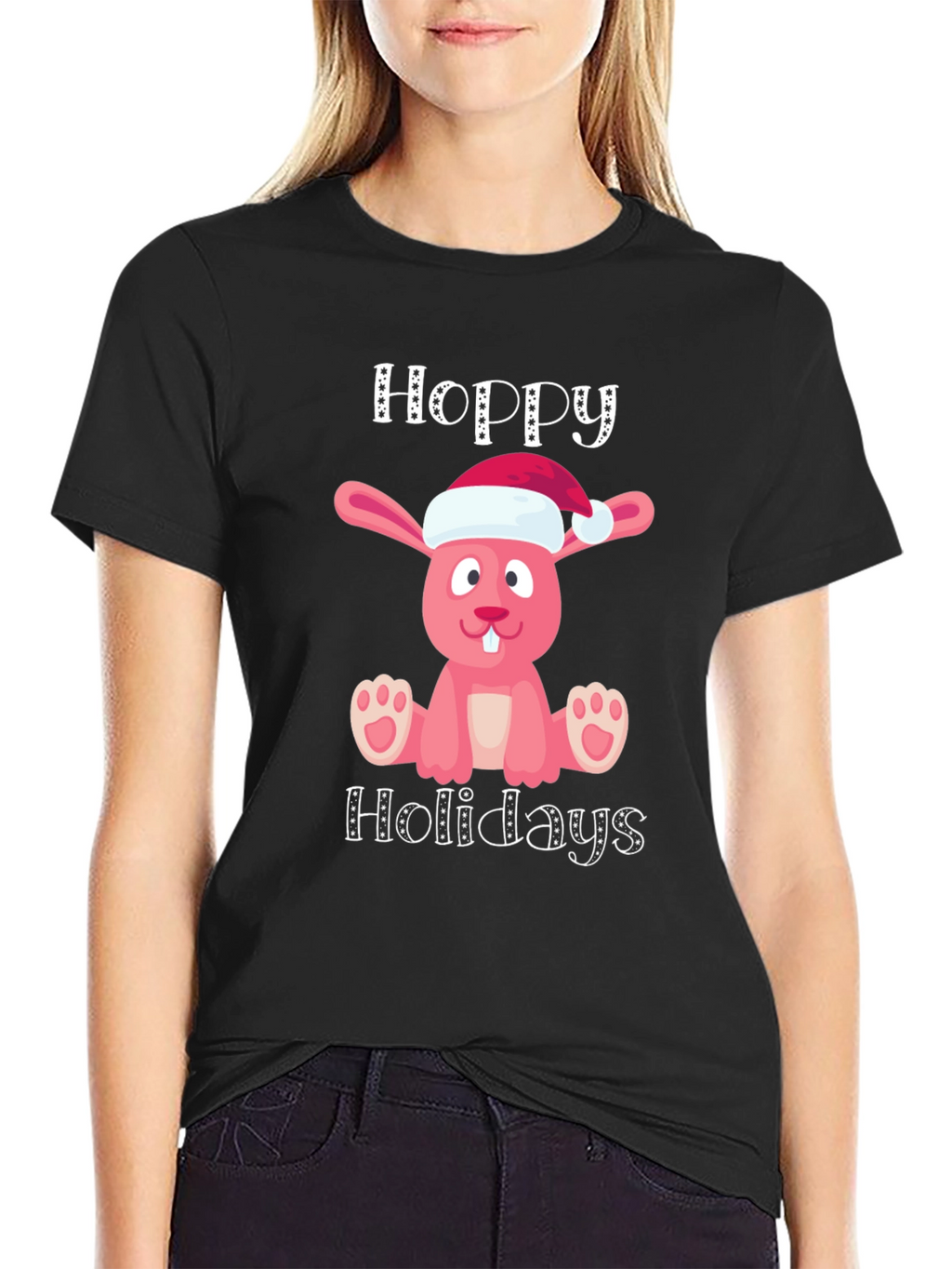 Hoppy Holidays Pink Bunny Christmas T-Shirt