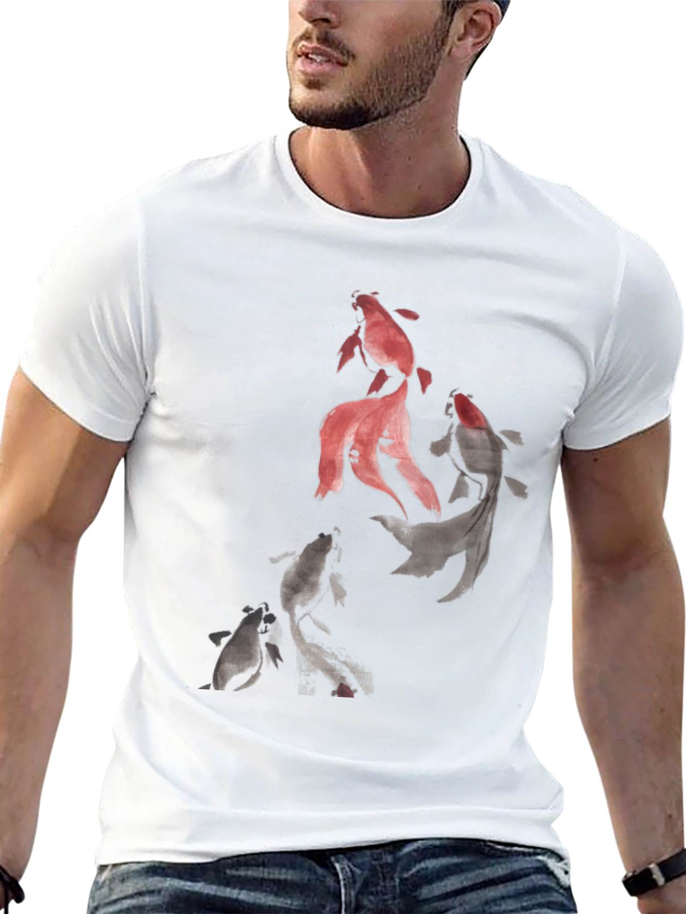 Koi Fish Graphic Print Black T-Shirt