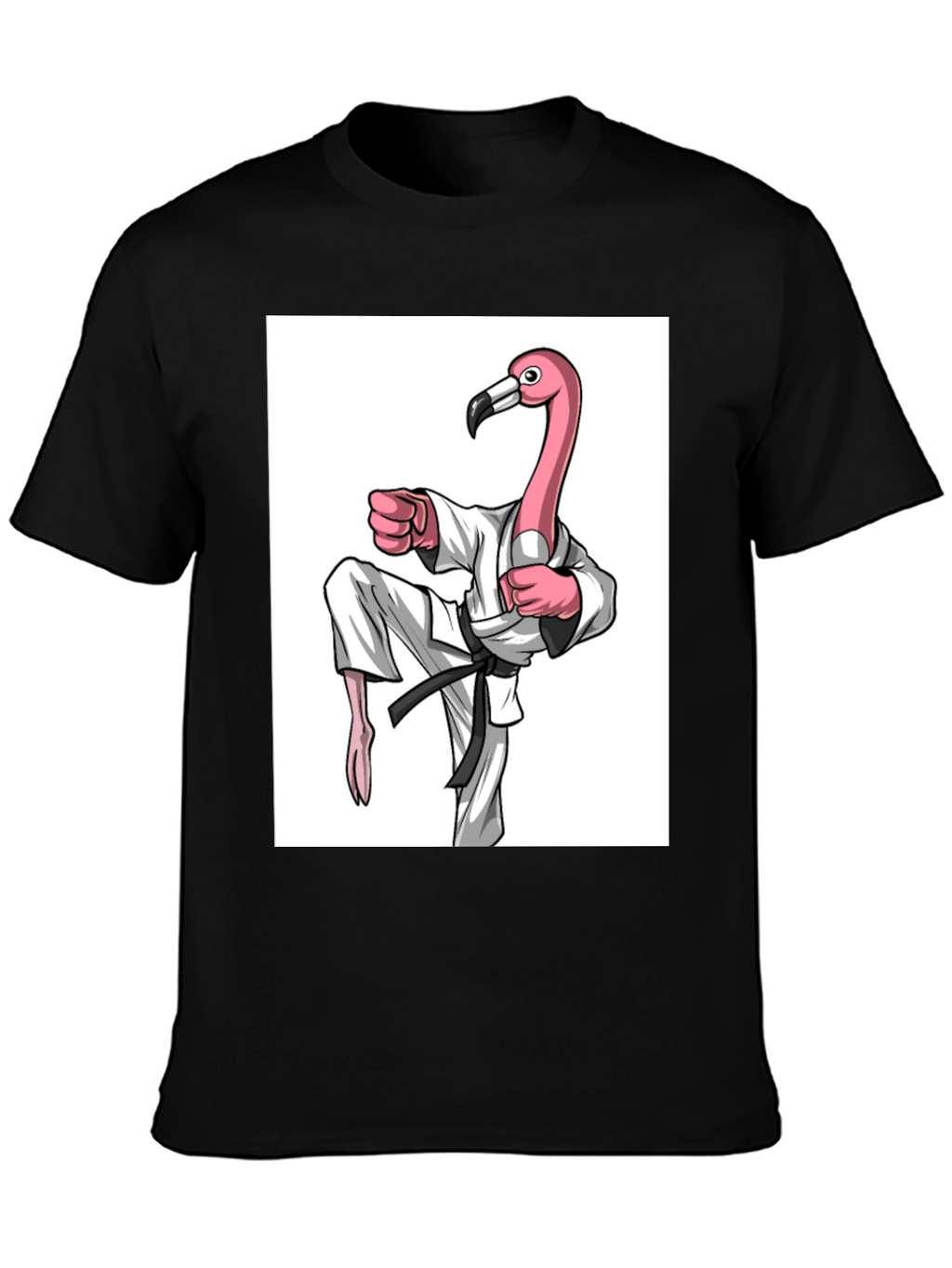 Karate Flamingo Black T-Shirt - Unique Graphic Tee