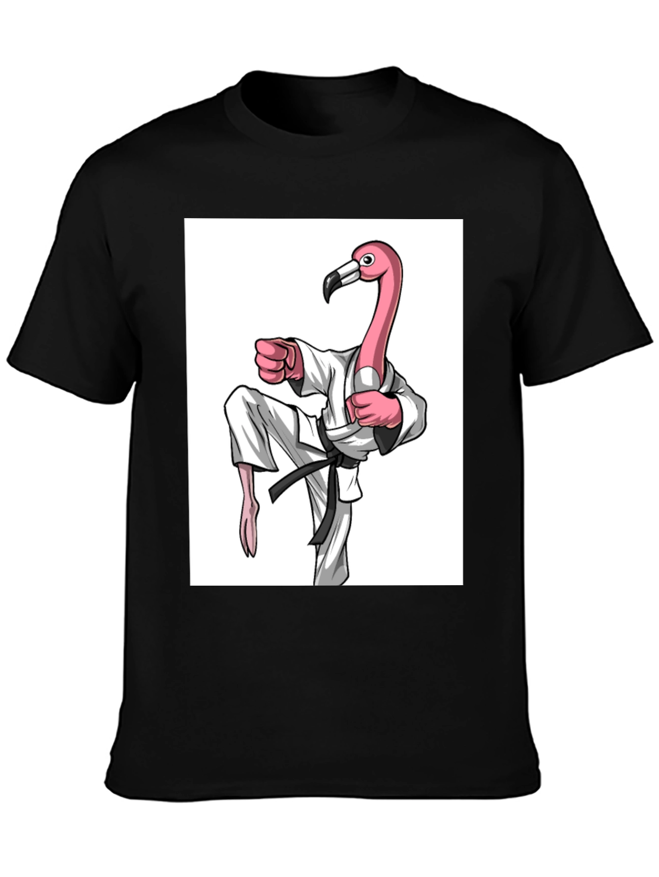 Karate Flamingo Black T-Shirt - Unique Graphic Tee