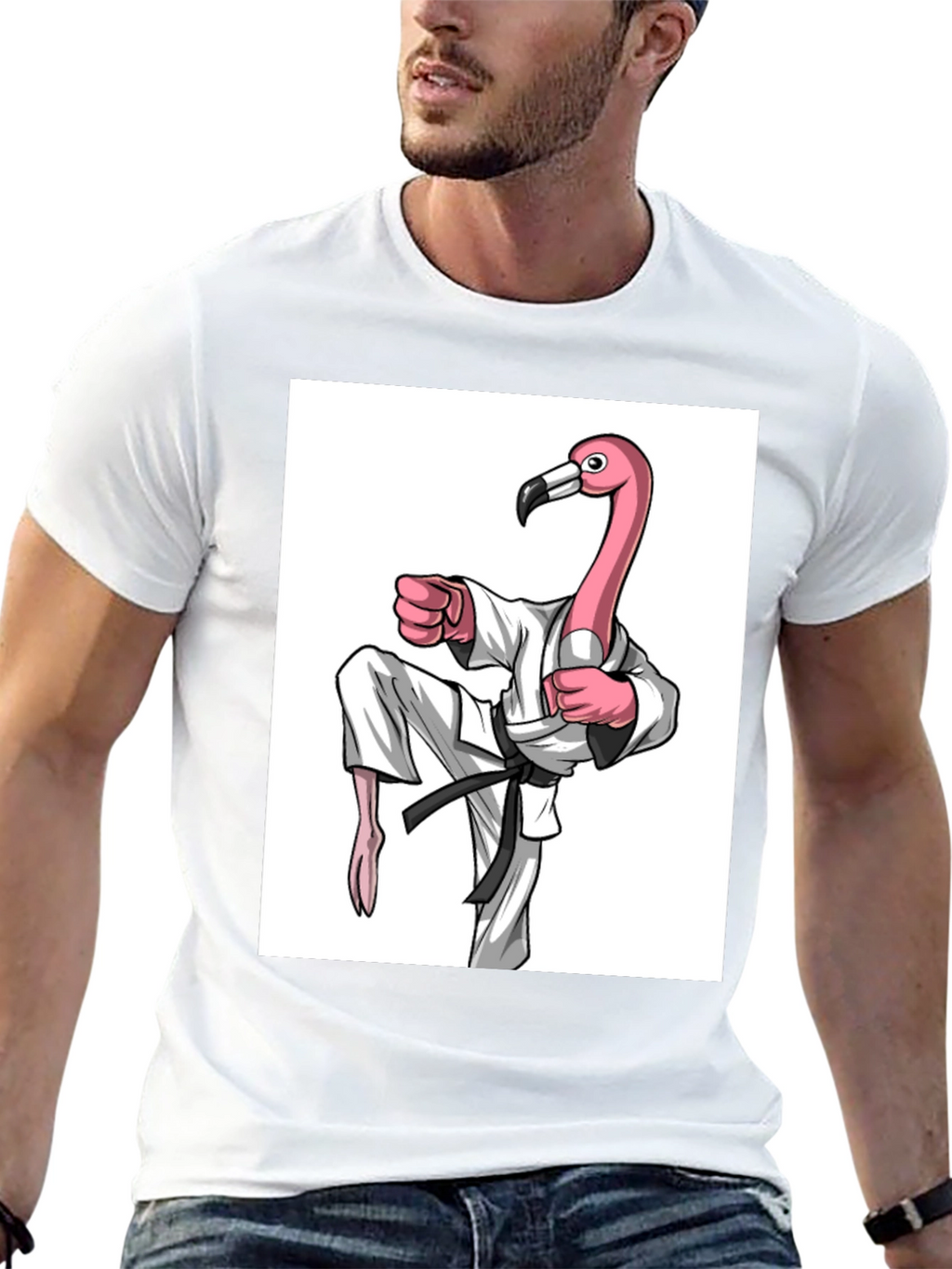 Karate Flamingo Black T-Shirt - Unique Graphic Tee