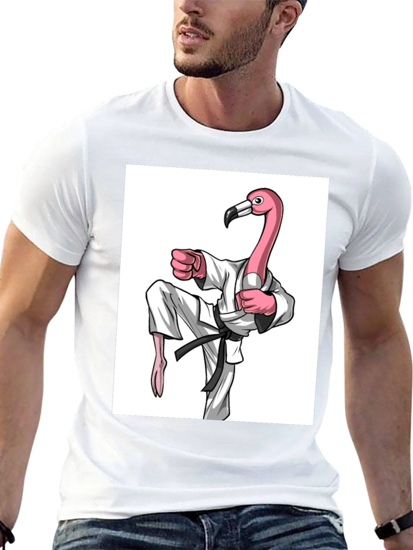 Karate Flamingo Black T-Shirt - Unique Graphic Tee