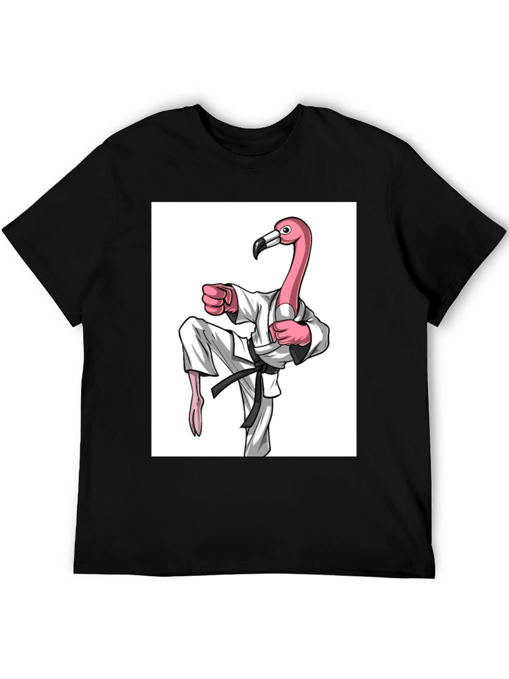 Karate Flamingo Black T-Shirt - Unique Graphic Tee