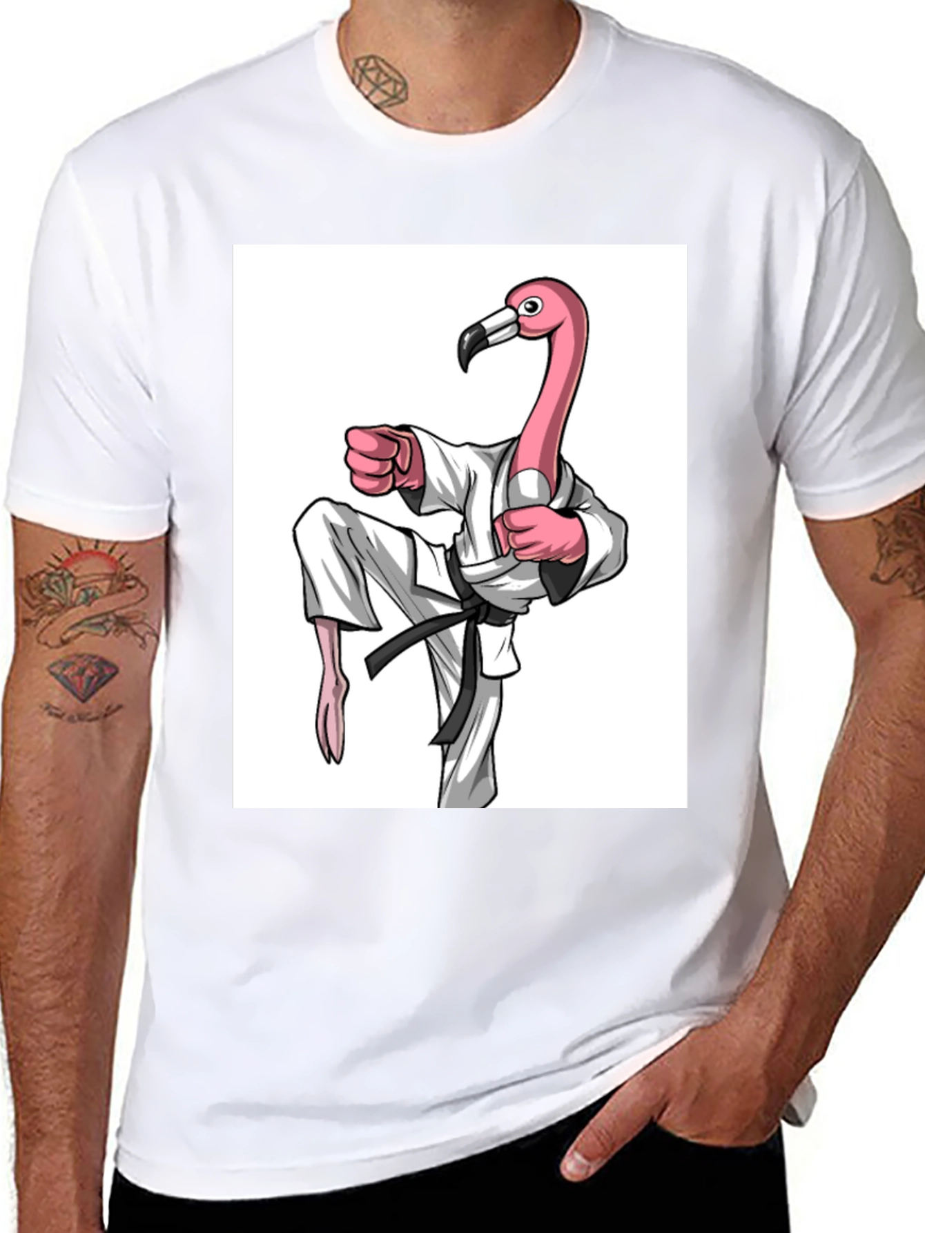 Karate Flamingo Black T-Shirt - Unique Graphic Tee