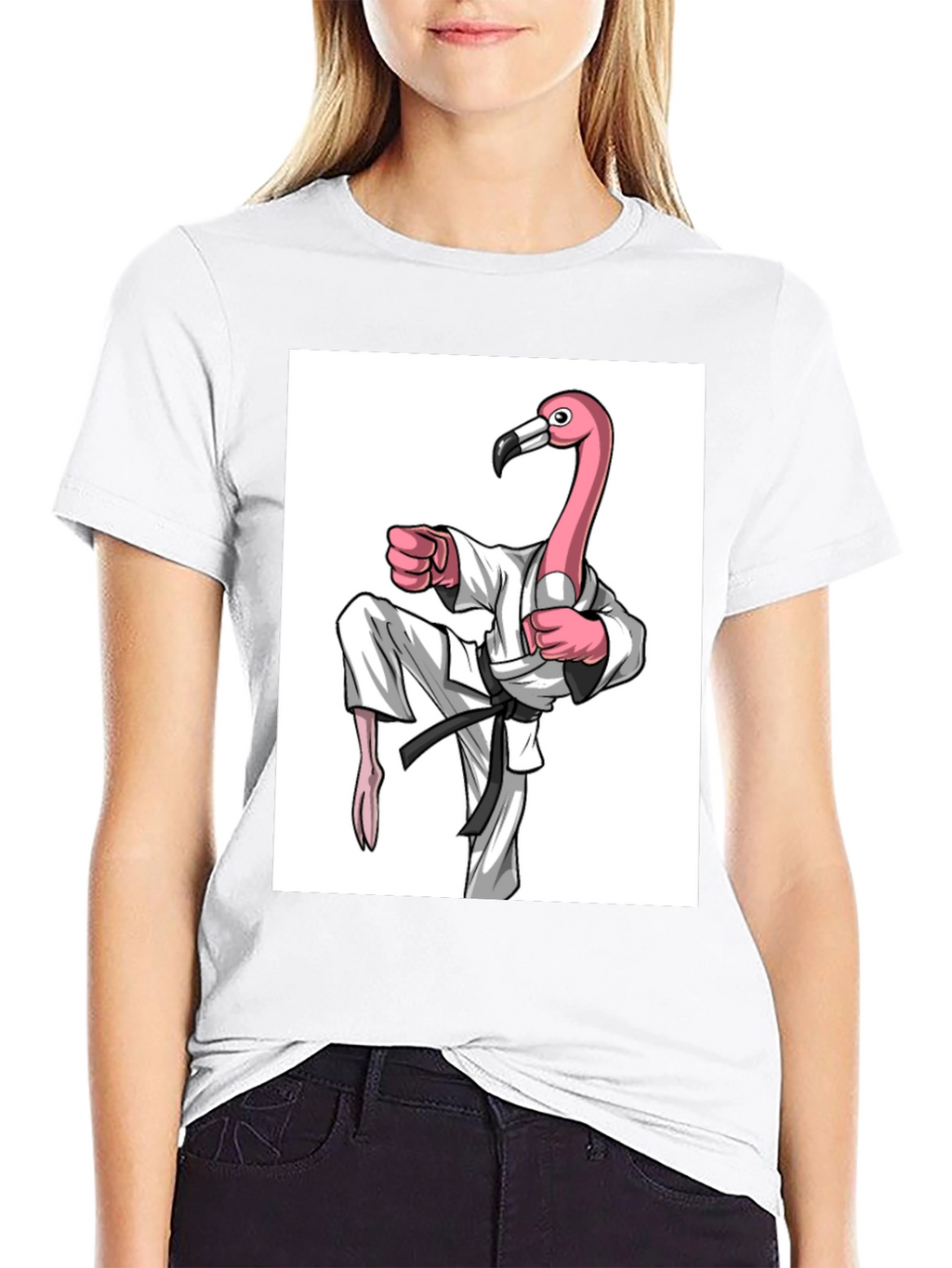 Karate Flamingo Black T-Shirt - Unique Graphic Tee