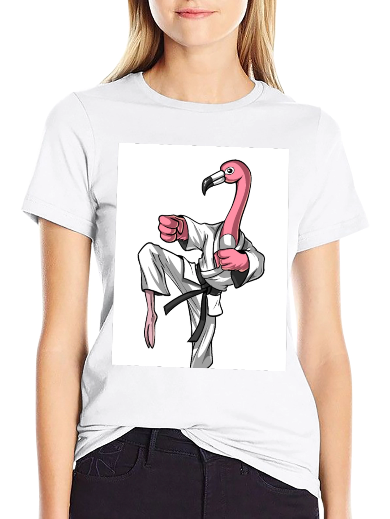 Karate Flamingo Black T-Shirt - Unique Graphic Tee