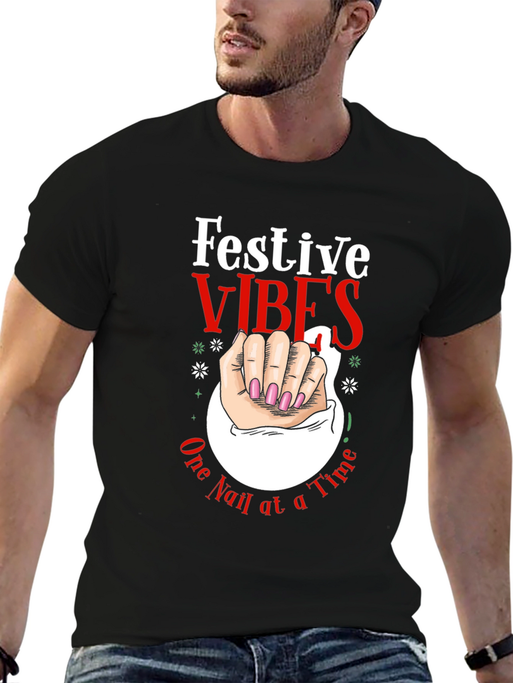Festive Vibes Nail Art Graphic Tee