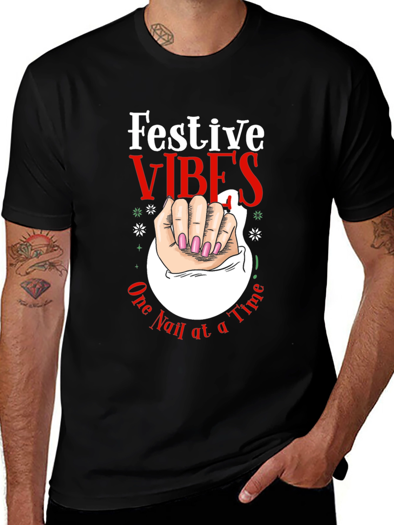 Festive Vibes Nail Art Graphic Tee