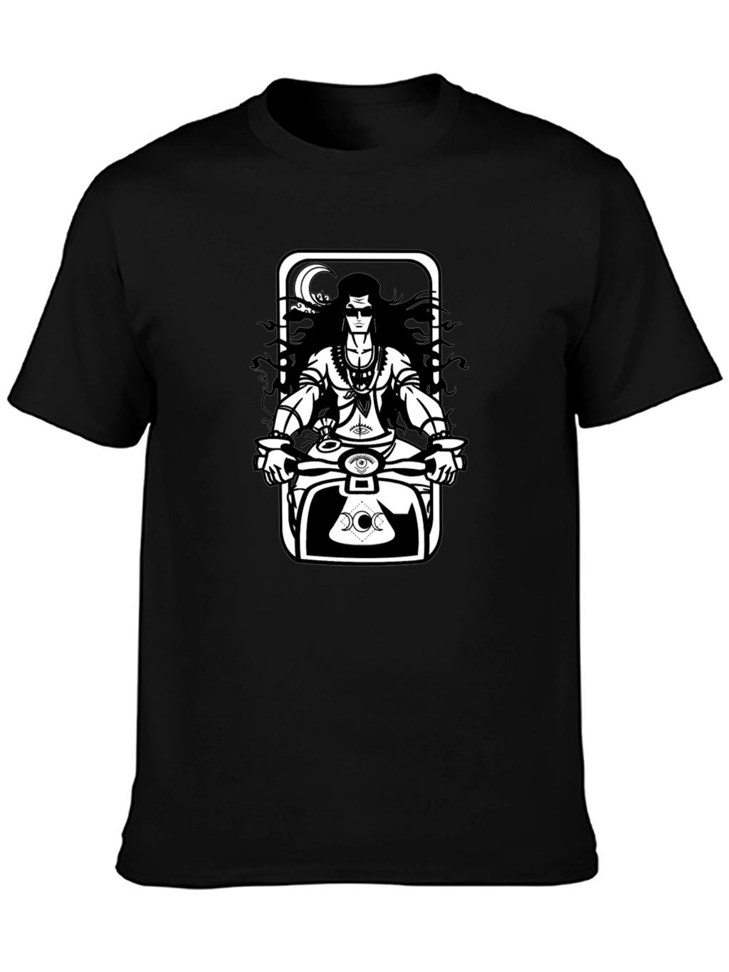 Shiva Motorbike Graphic Tee - Black Cotton Blend