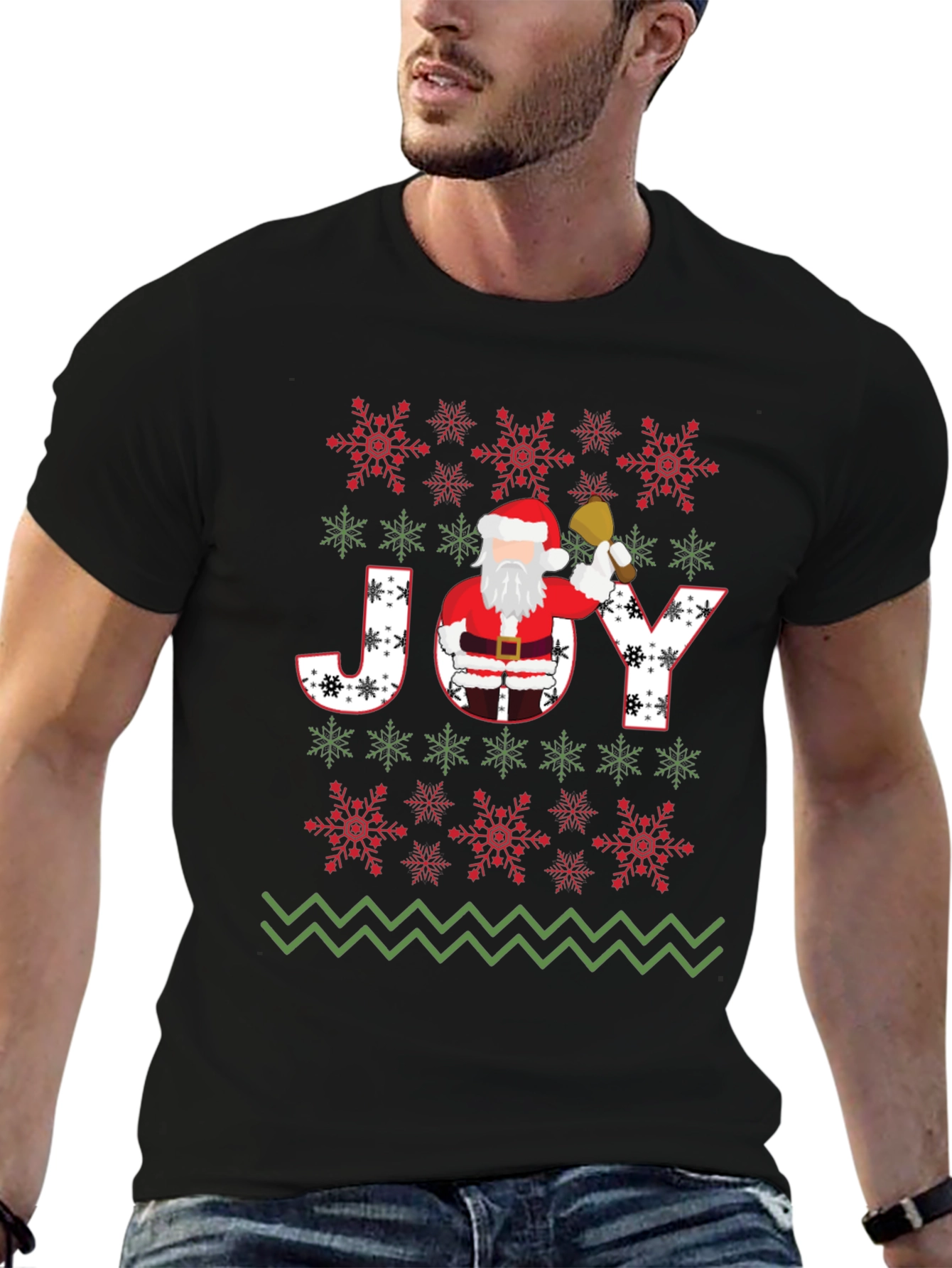 Christmas JOY Santa T-Shirt Festive Holiday Tee