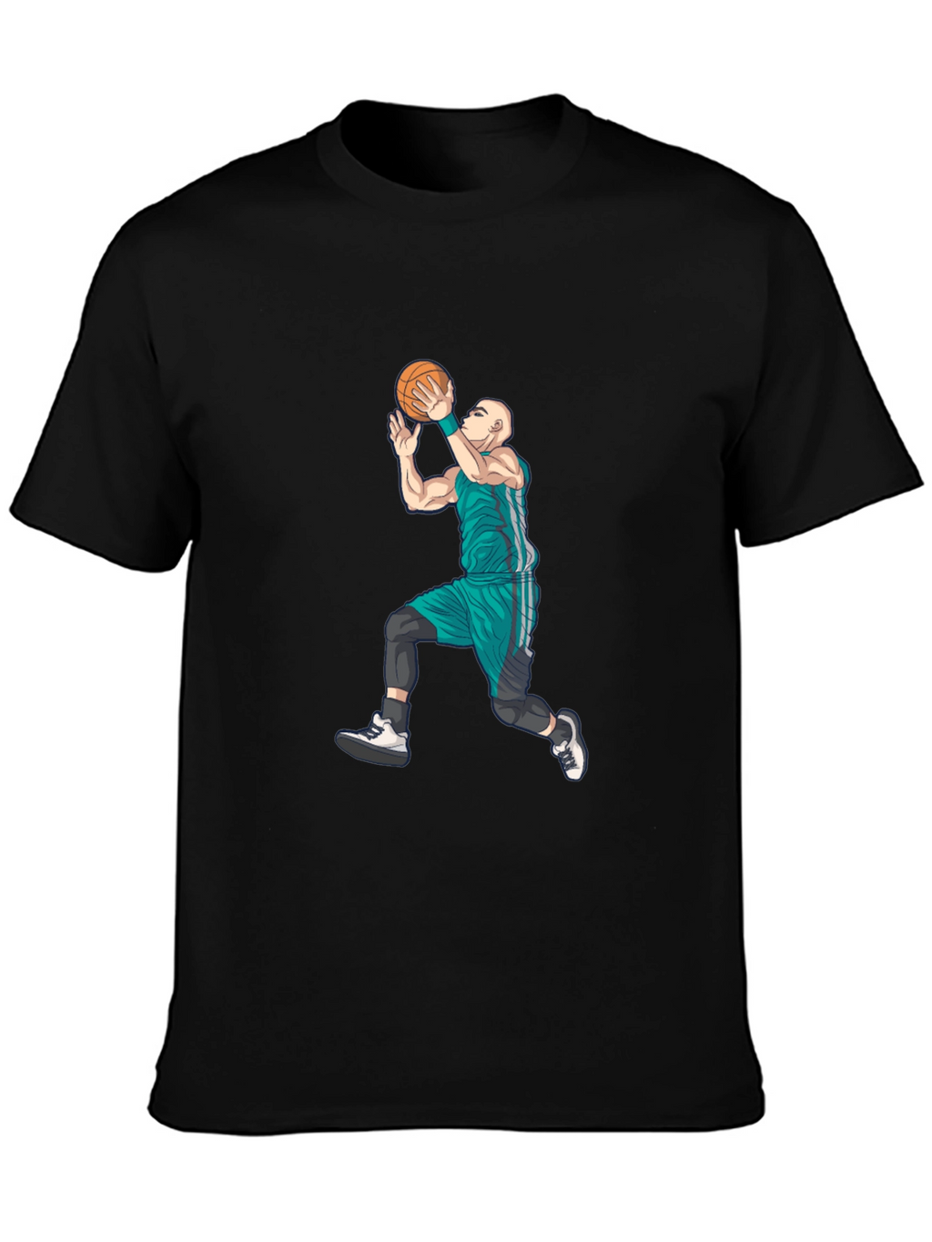 Basketball Player Graphic Tee - Black Cotton Blend