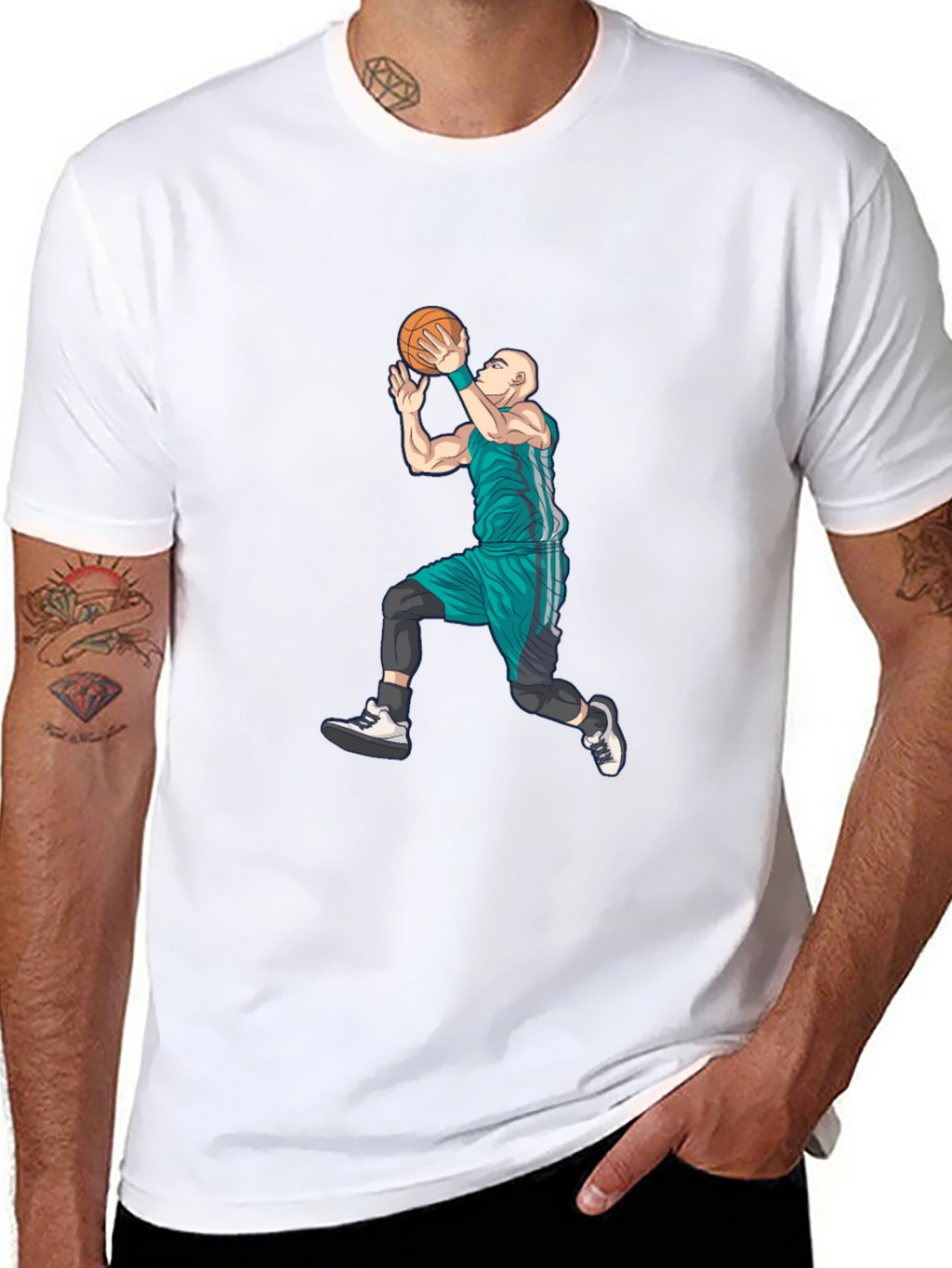 Basketball Player Graphic Tee - Black Cotton Blend
