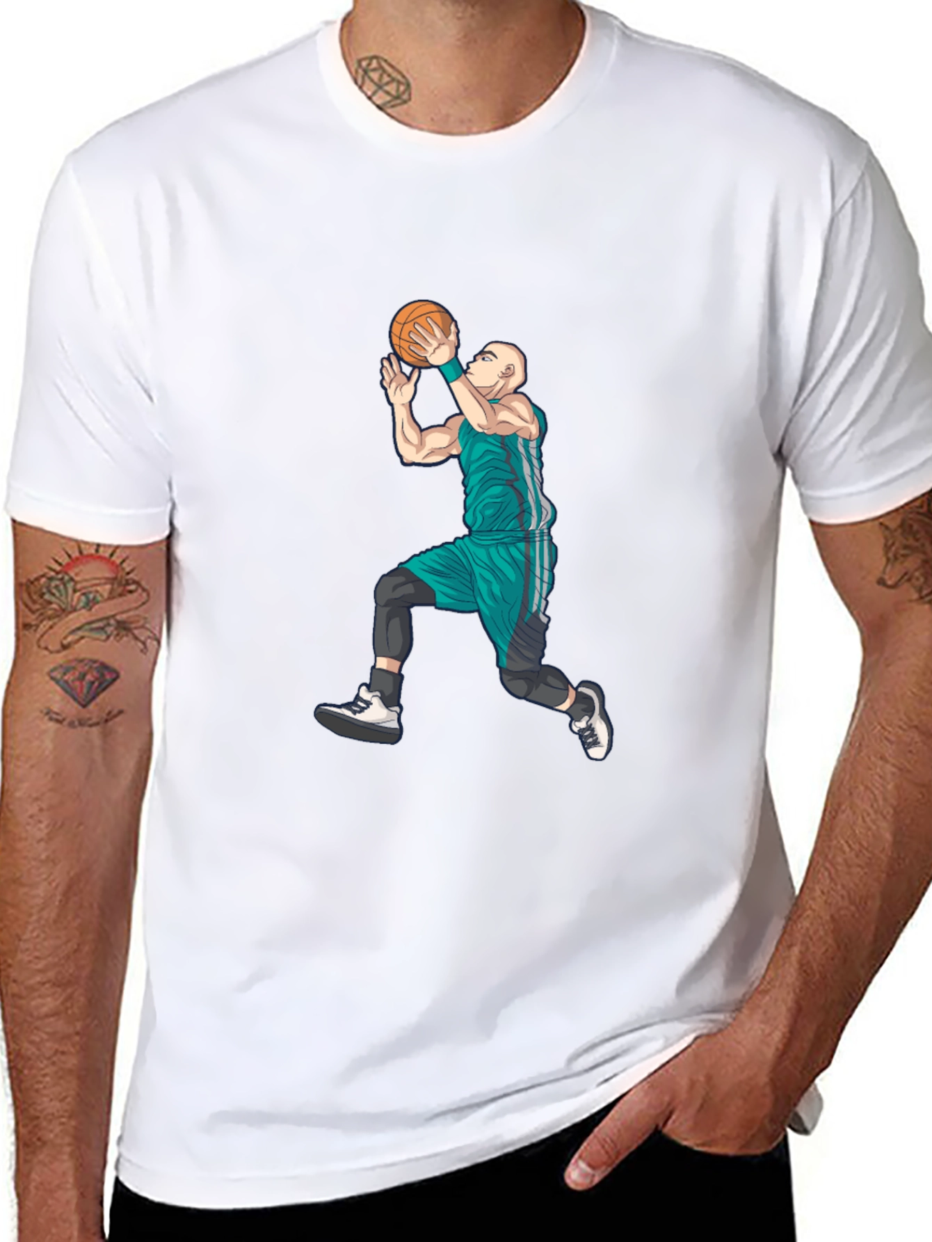 Basketball Player Graphic Tee - Black Cotton Blend