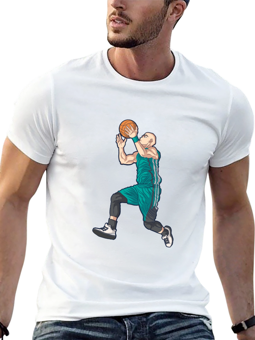 Basketball Player Graphic Tee - Black Cotton Blend