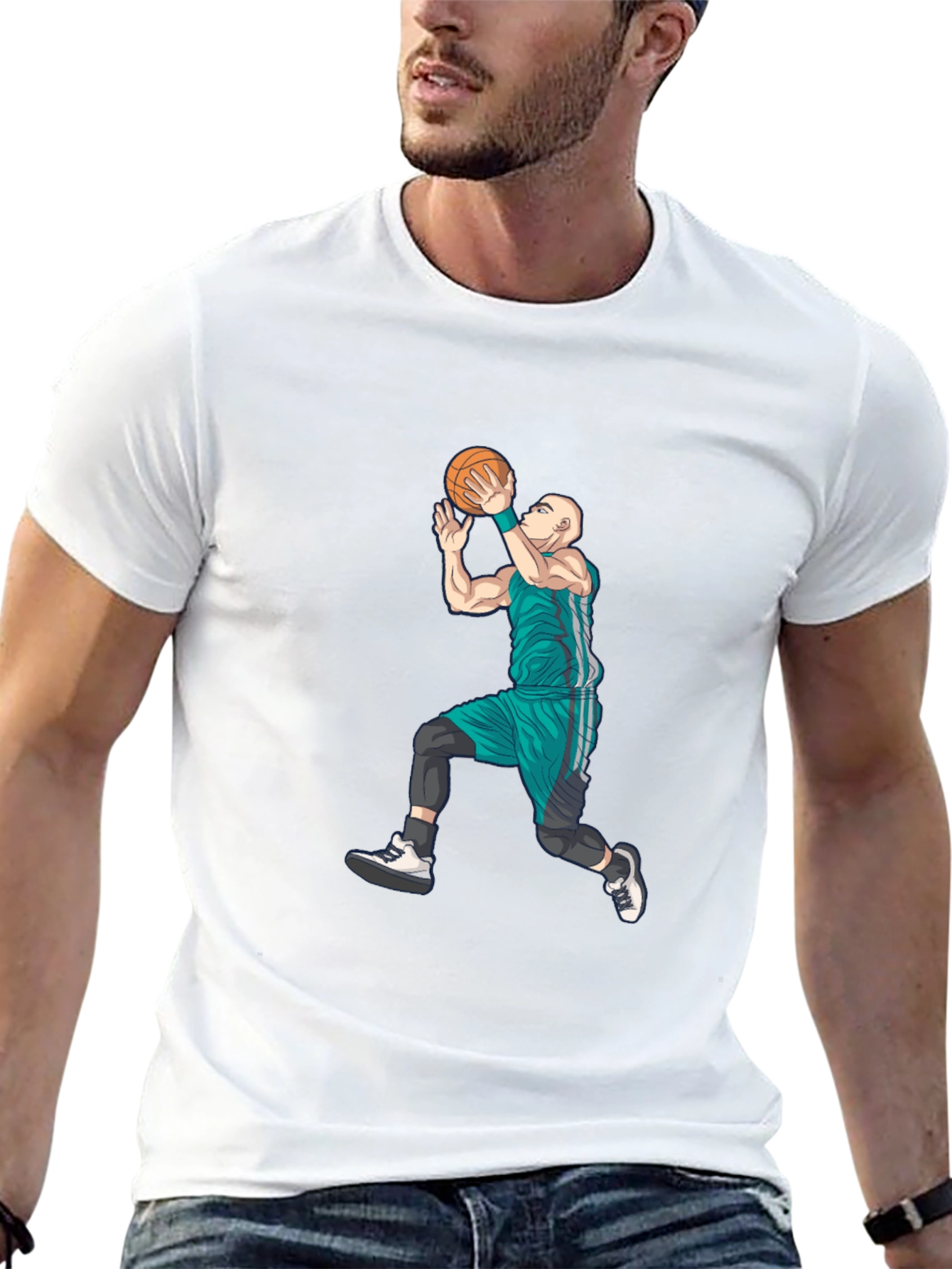 Basketball Player Graphic Tee - Black Cotton Blend