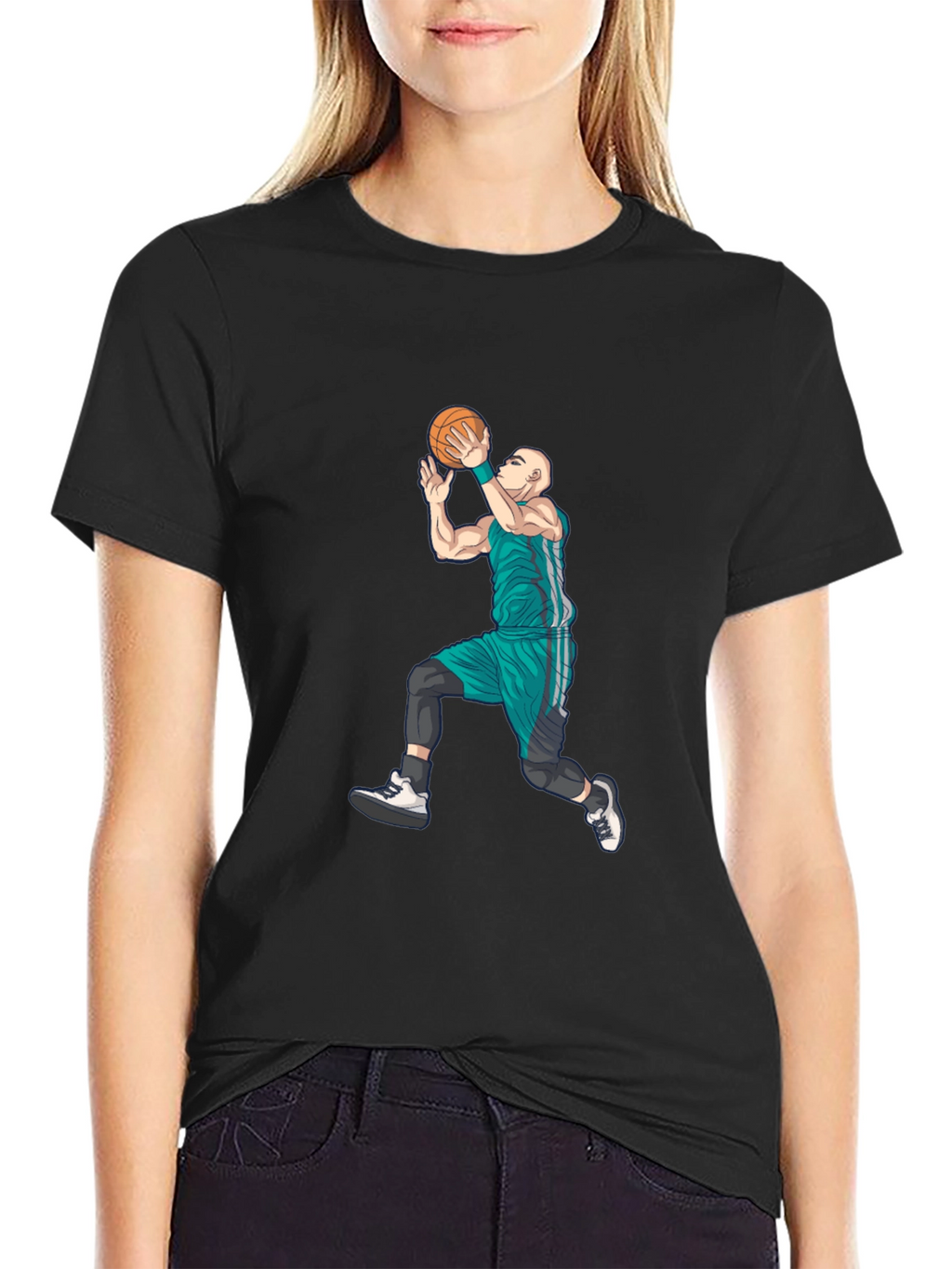Basketball Player Graphic Tee - Black Cotton Blend
