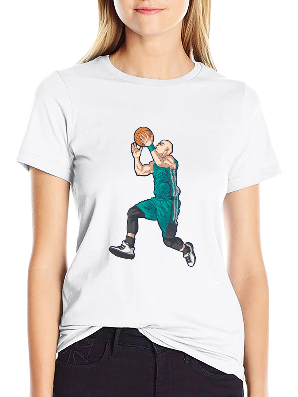 Basketball Player Graphic Tee - Black Cotton Blend