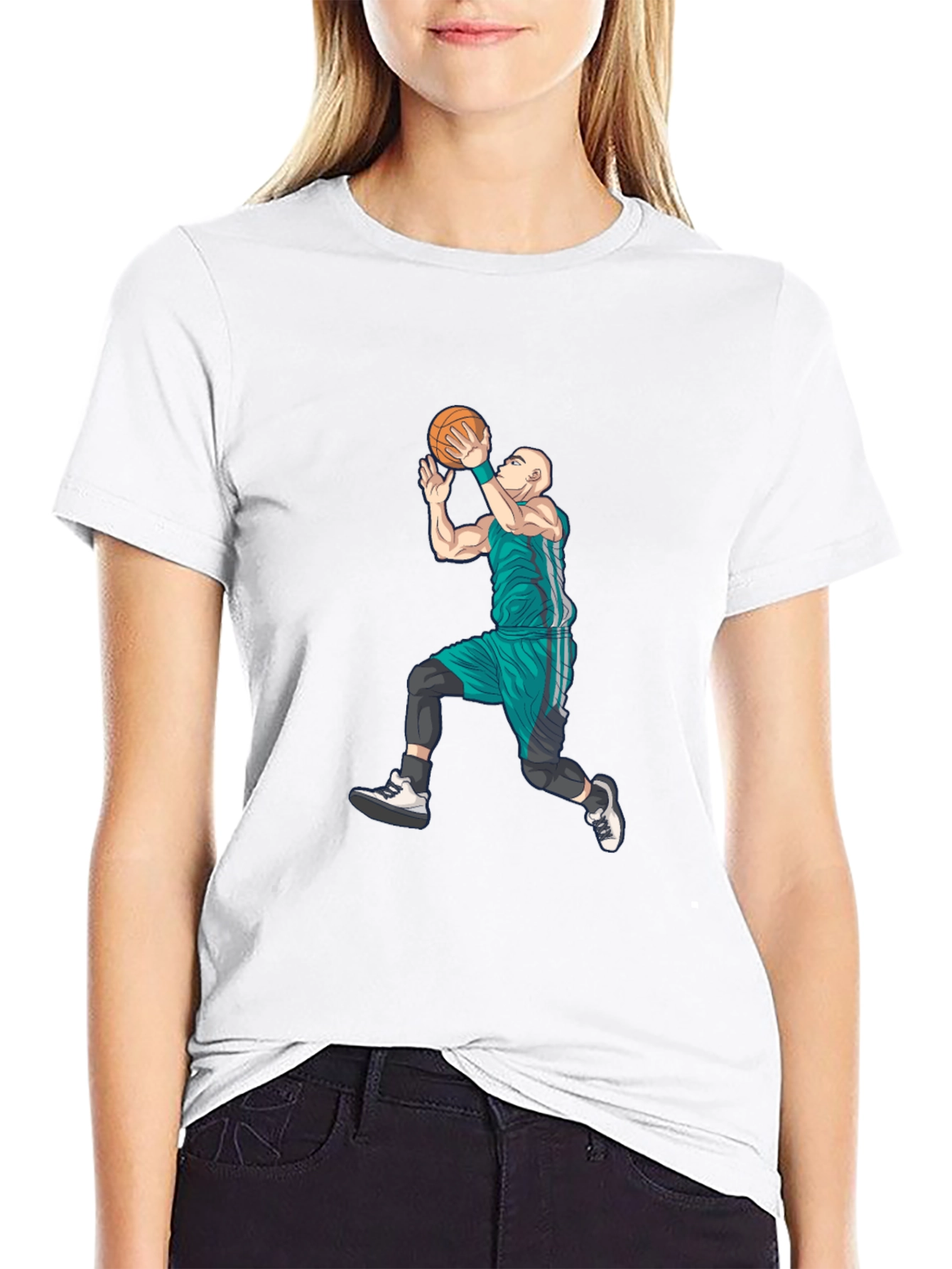 Basketball Player Graphic Tee - Black Cotton Blend