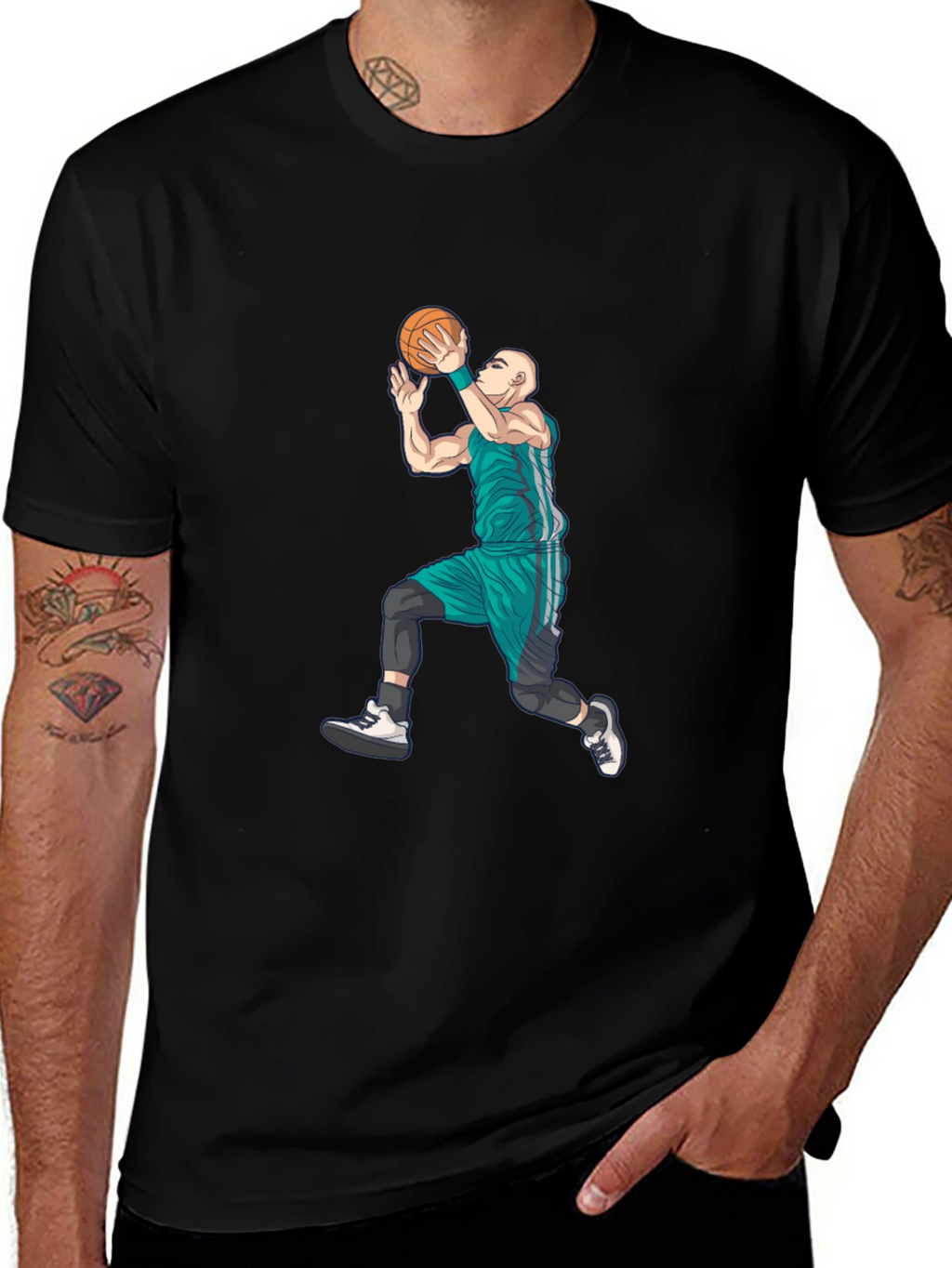 Basketball Player Graphic Tee - Black Cotton Blend
